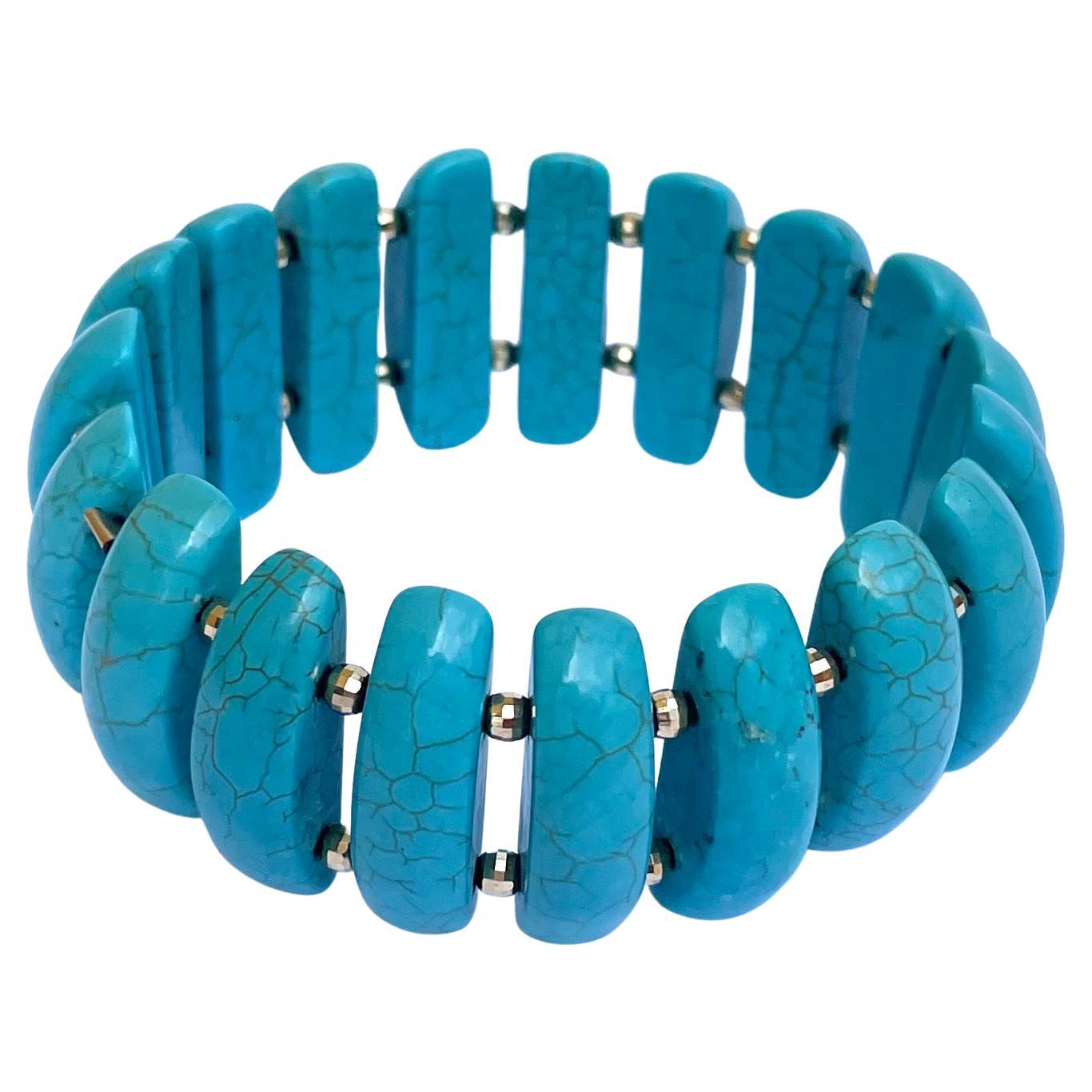 Bead Turquoise with Yellow Gold Bracelet For Sale