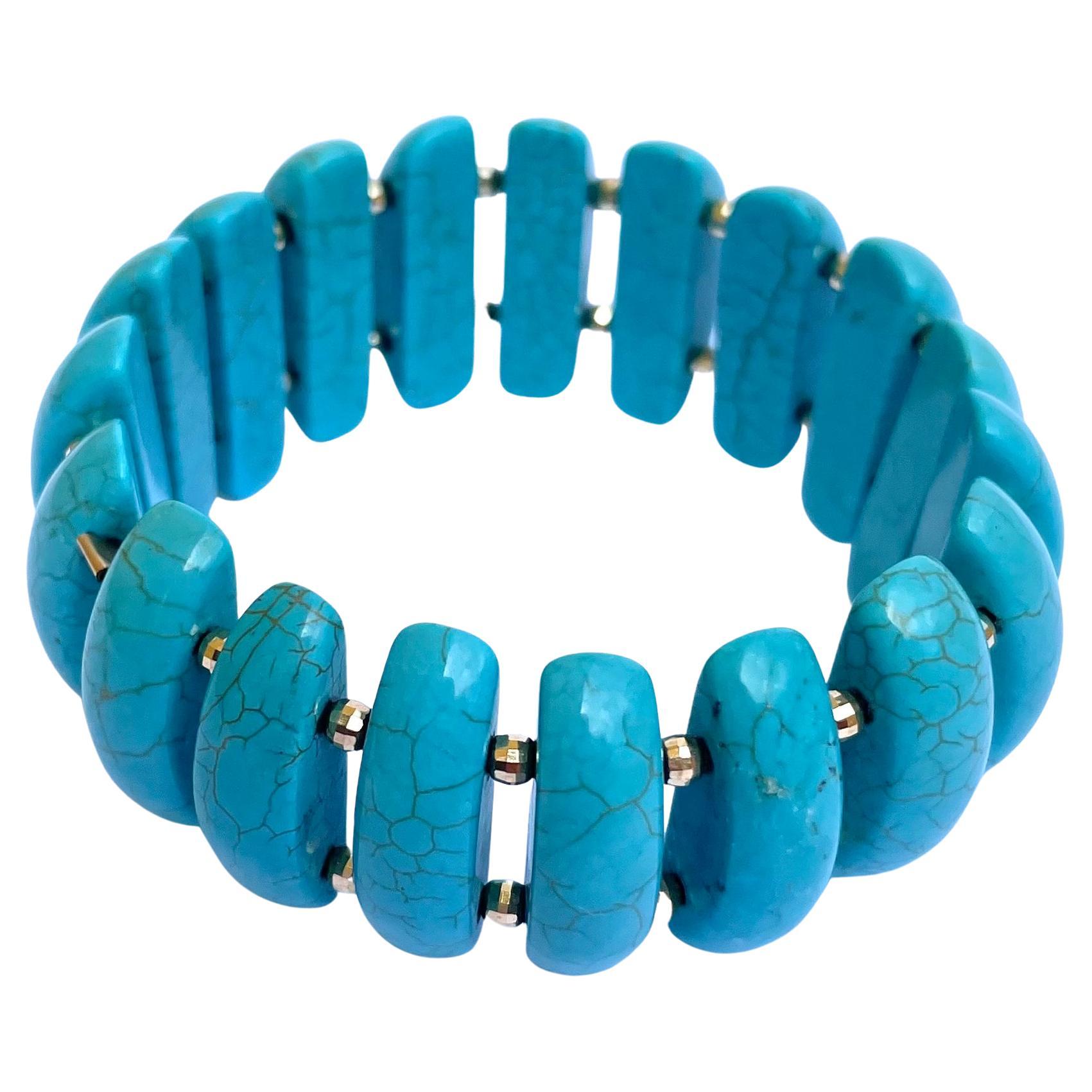 Turquoise with Yellow Gold Bracelet For Sale