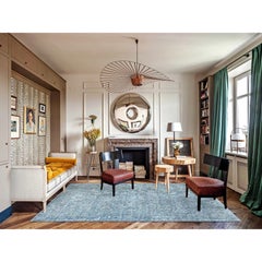 Alfombra de lana turquesa anudada a mano con diseño desteñido vintage persa Tabriz Rustic Feel