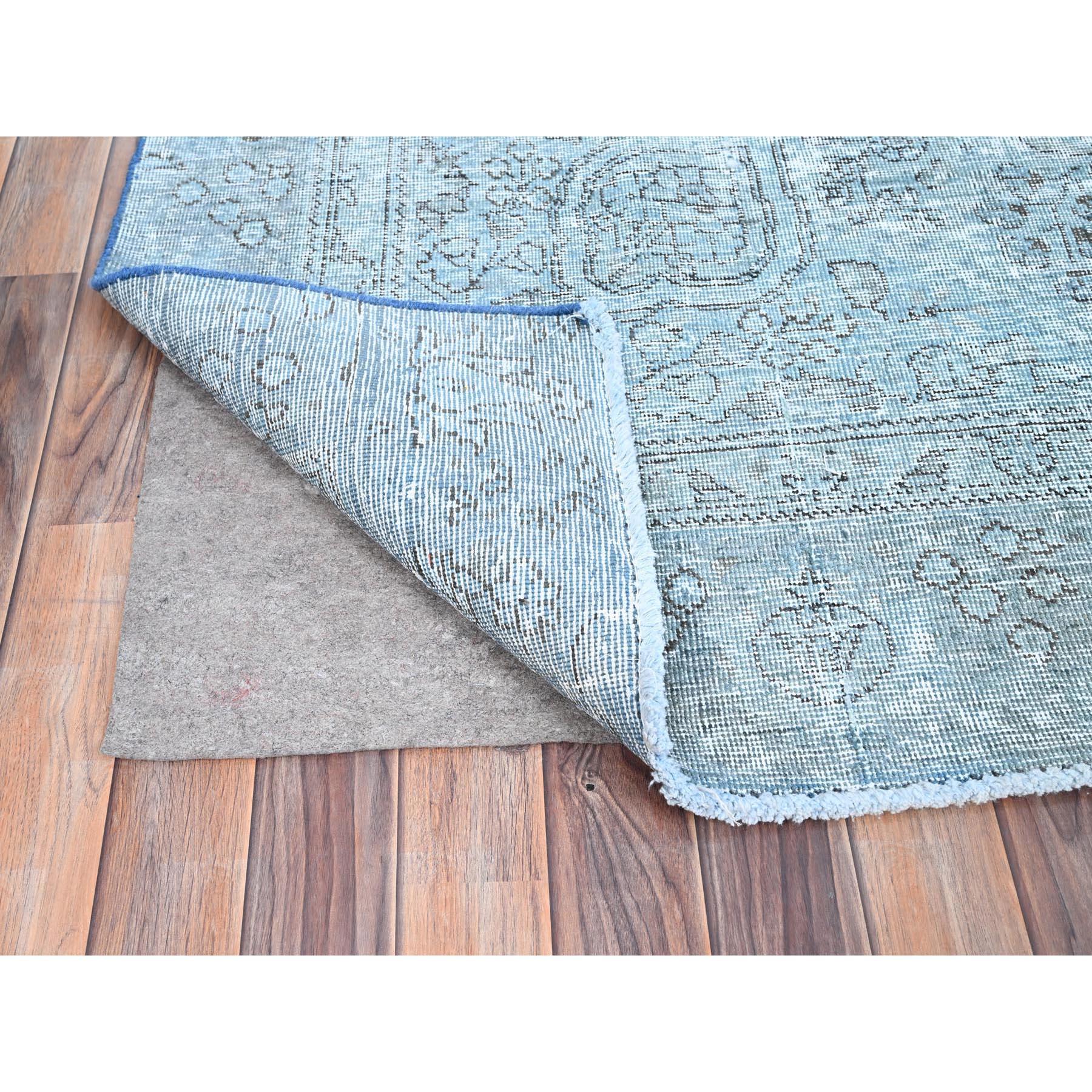 Mid-20th Century Turquoise Wool Hand Knotted Vintage Persian Tabriz Faded Design Rustic Feel Rug For Sale