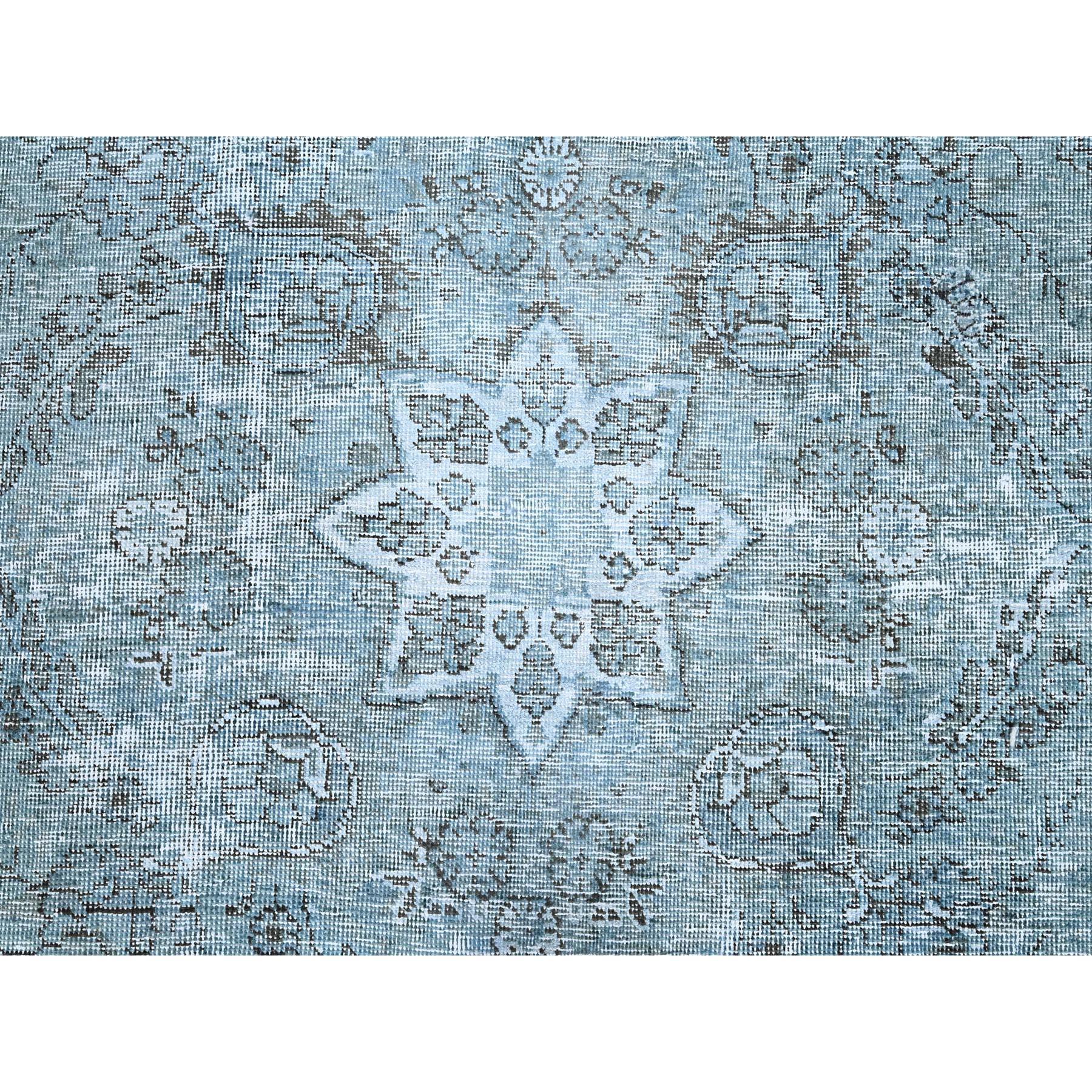 Turquoise Wool Hand Knotted Vintage Persian Tabriz Faded Design Rustic Feel Rug For Sale 4