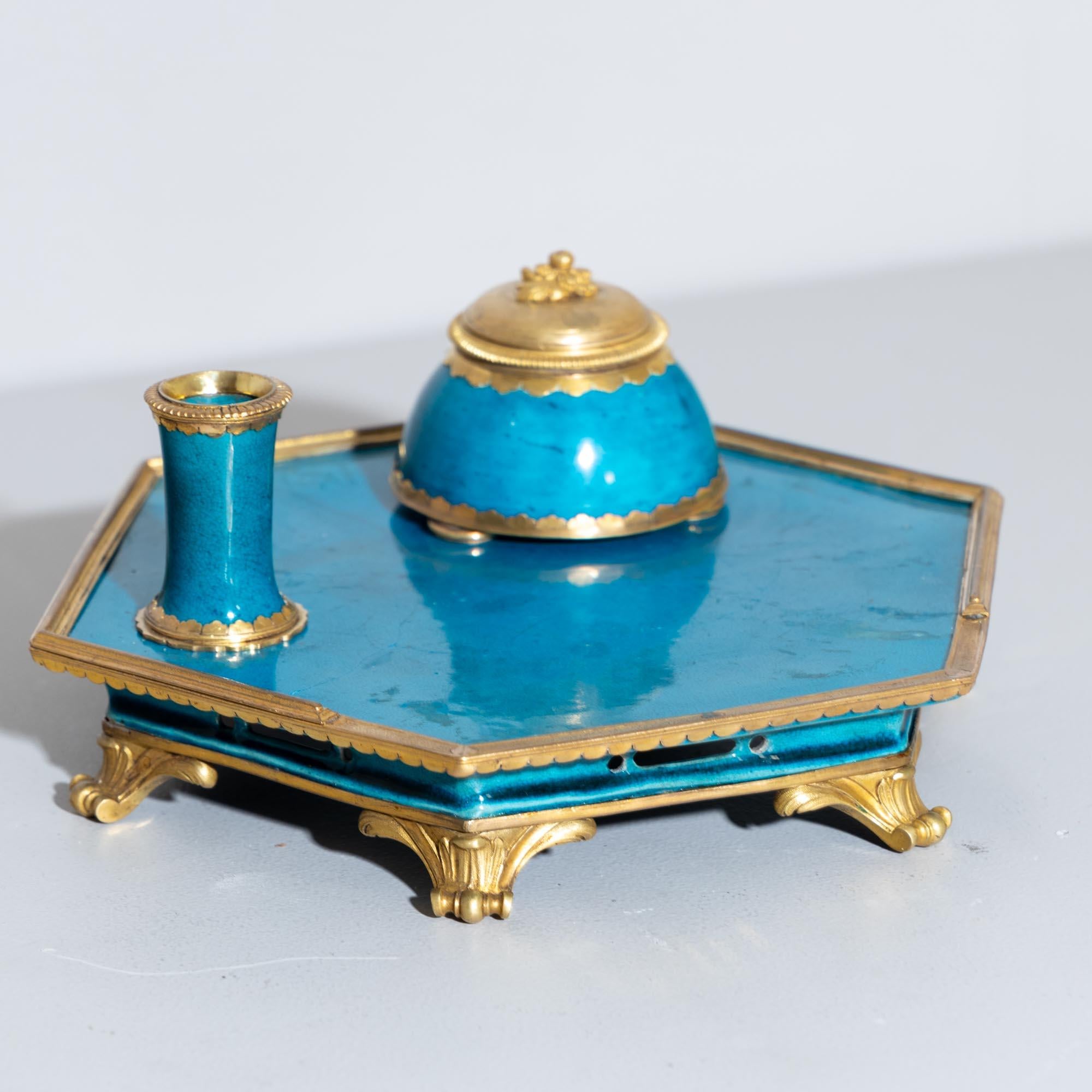 Turquoise Writing Set with Bronze Mountings, China, 18th Century In Good Condition In Greding, DE