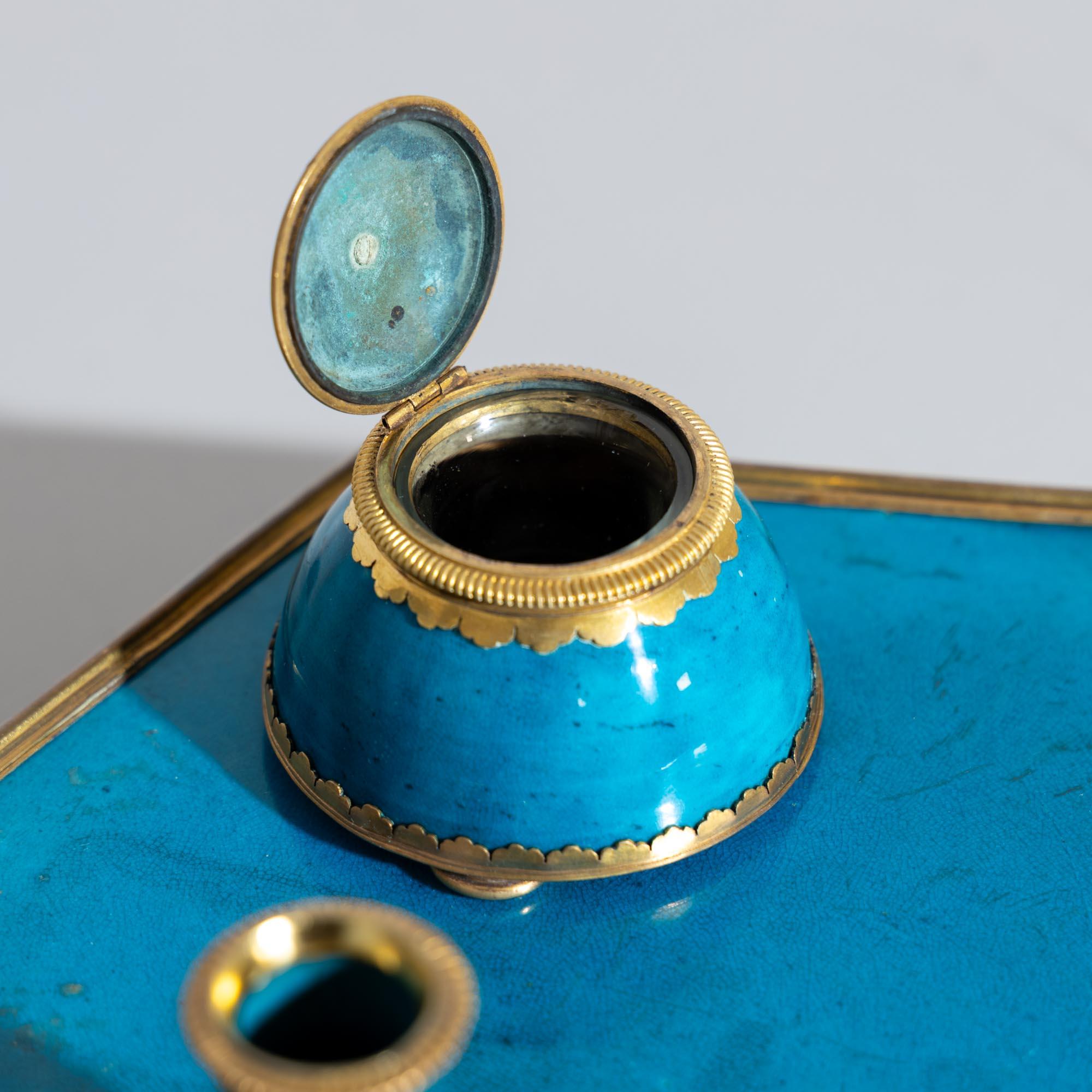 18th Century and Earlier Turquoise Writing Set with Bronze Mountings, China, 18th Century