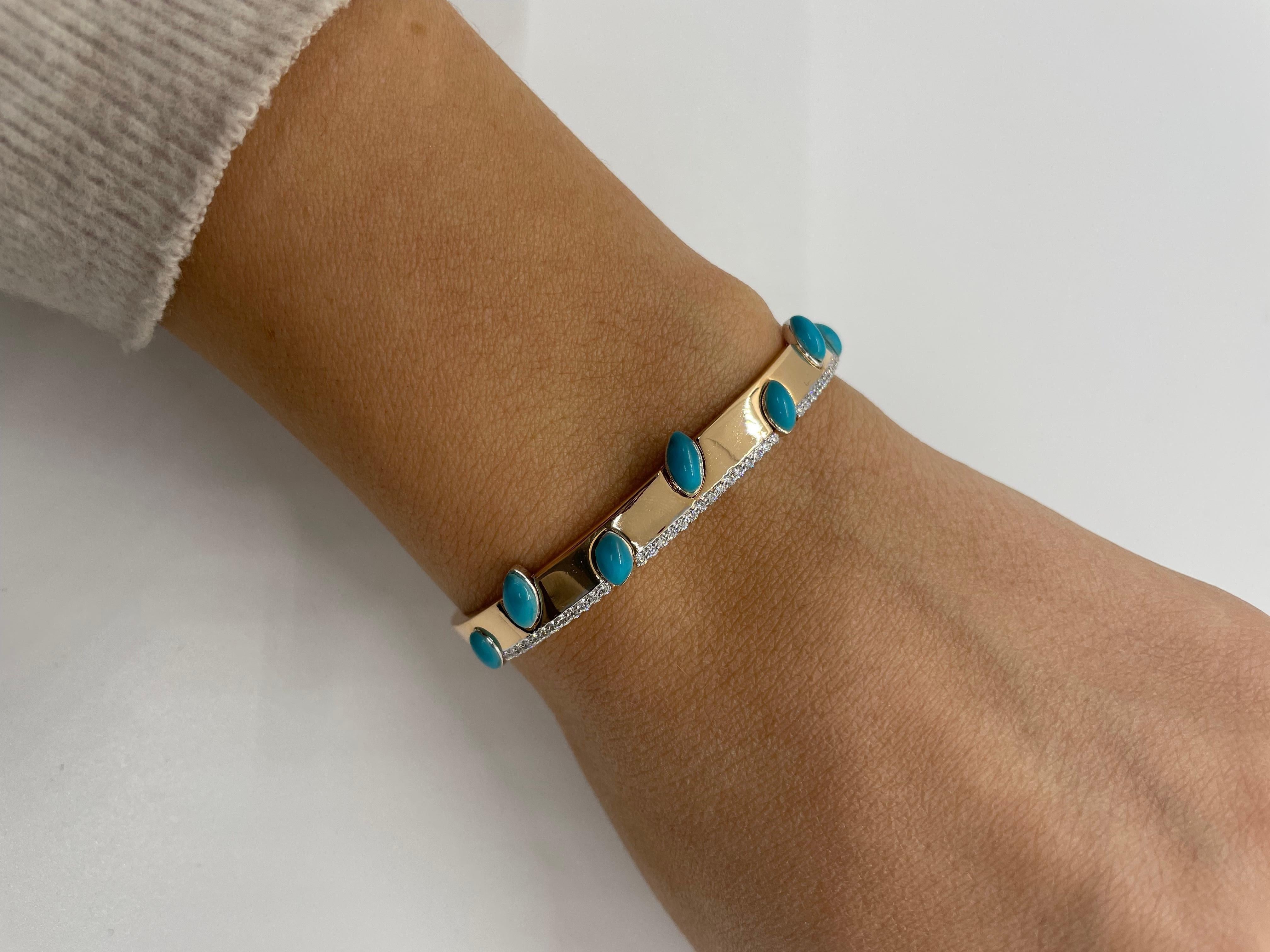 Bracelet manchette en or jaune turquoise et diamant 0,42 carat, taille moyenne Neuf - En vente à Los Angeles, CA