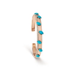 Turquoise Yellow Gold & 0.42 Cts Diamond Cuff Bracelet, Medium