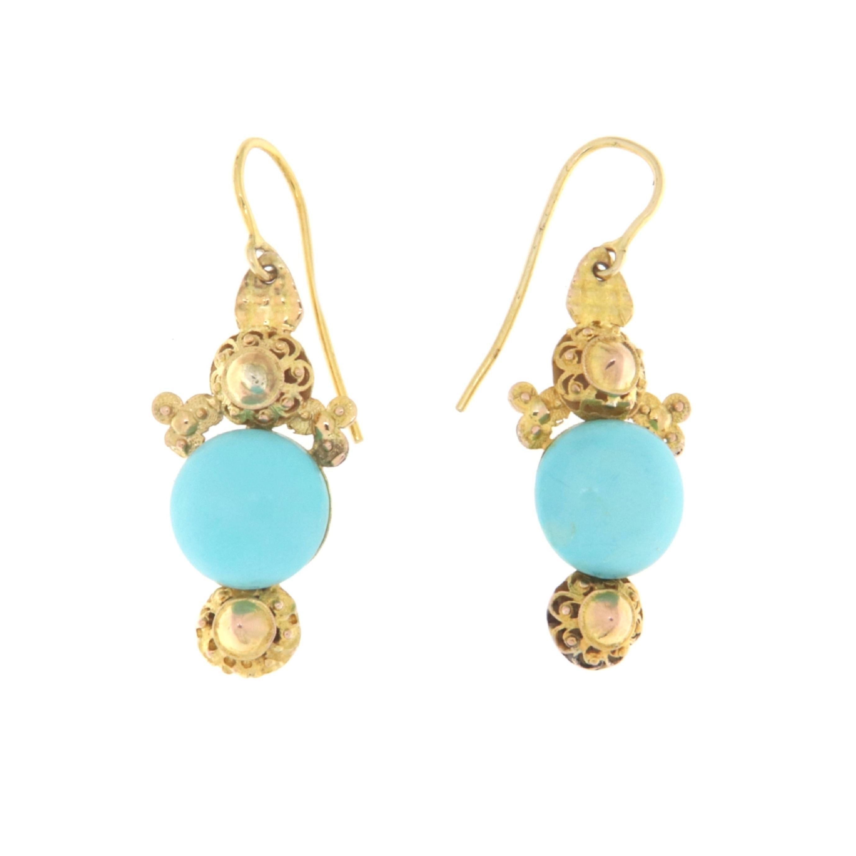 Women's Turquoise Yellow Gold 9 Karat Drop Earrings For Sale