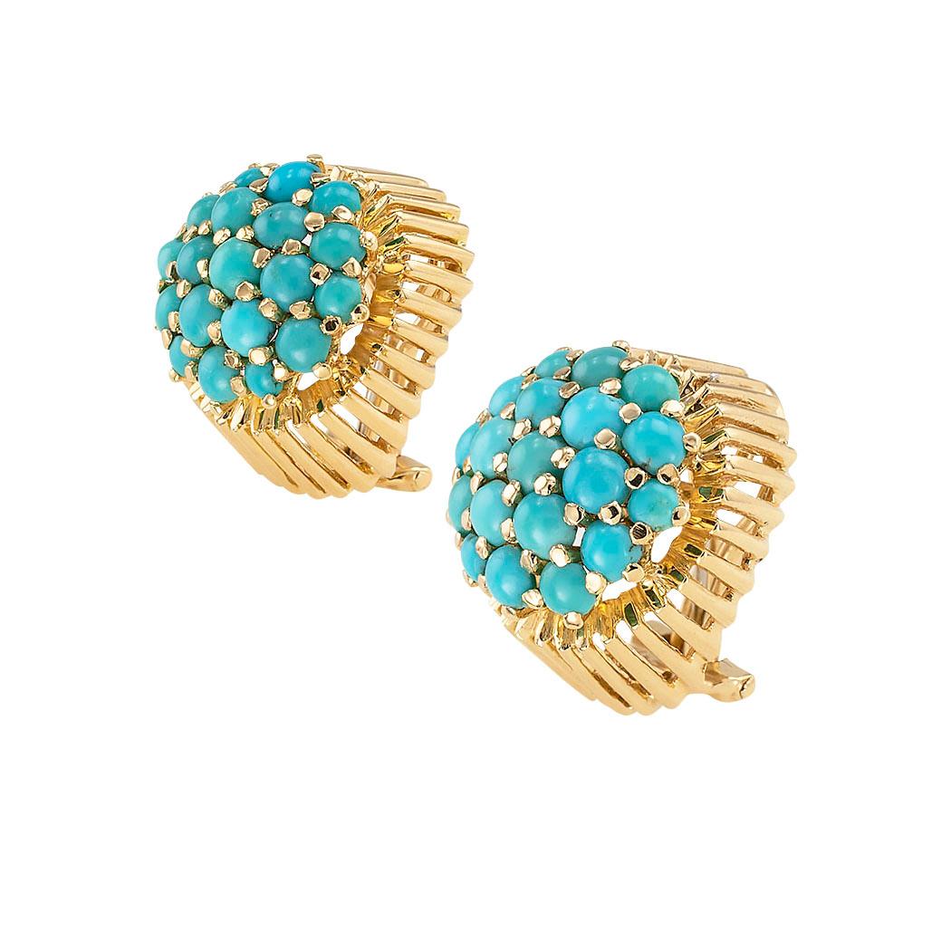 yellow gold and turquoise earrings