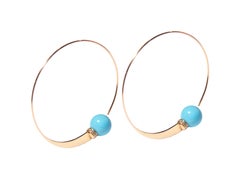 Turquoise Yellow Gold Hoop Earrings with Diamond Detail