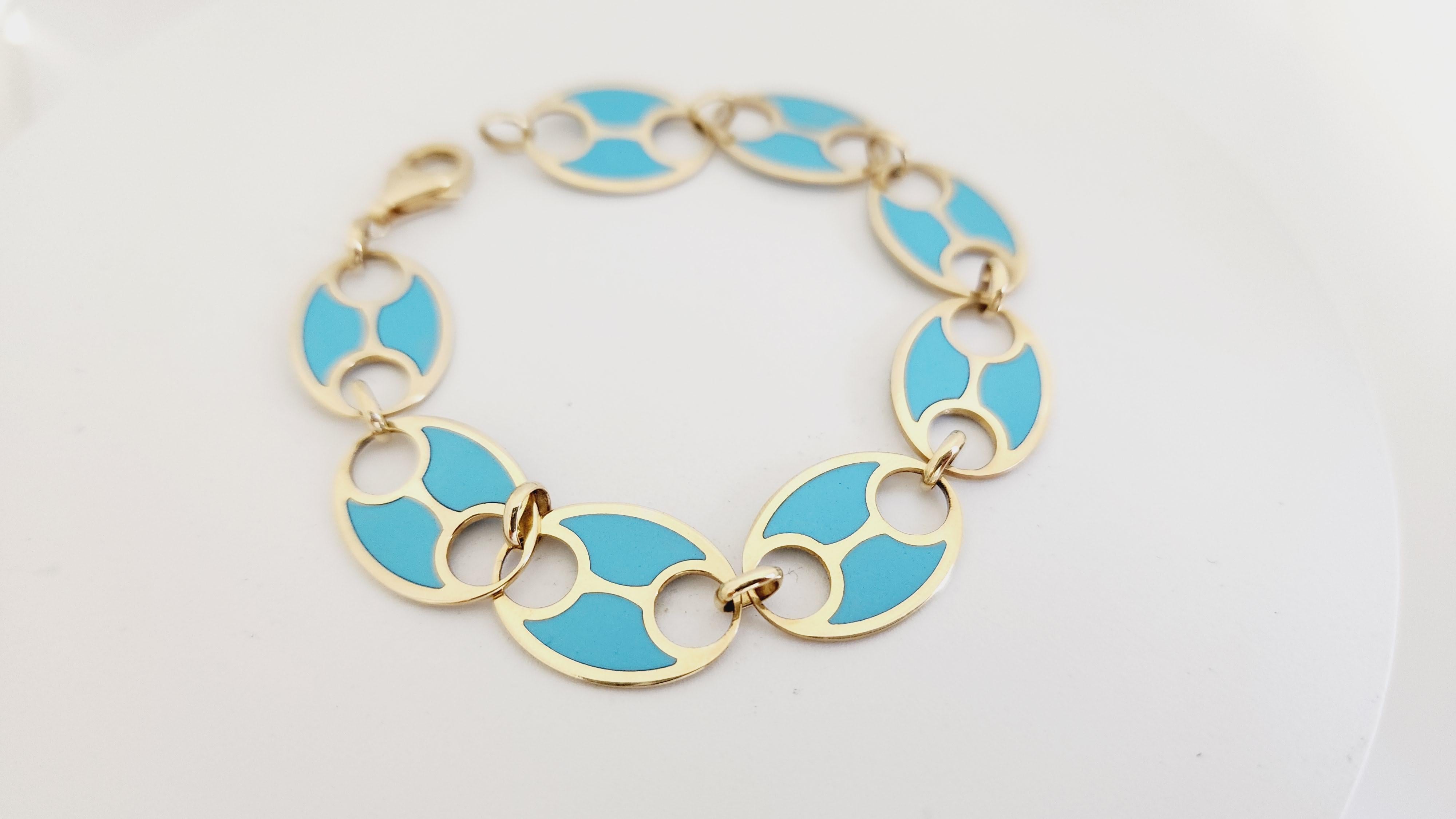 Oval Cut Turquoise Yellow Gold Link Bracelet