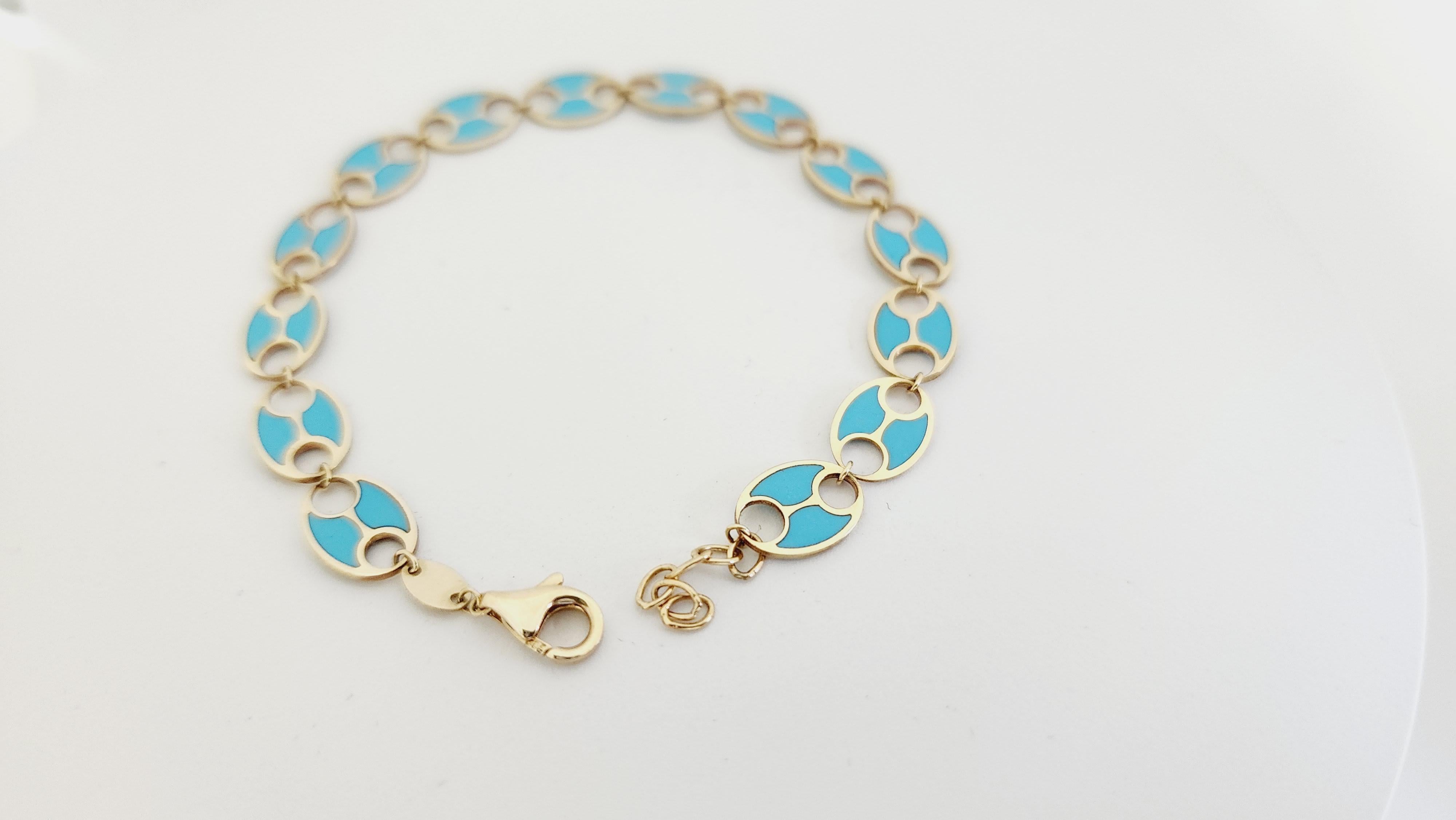 Oval Cut Turquoise Yellow Gold Link Bracelet