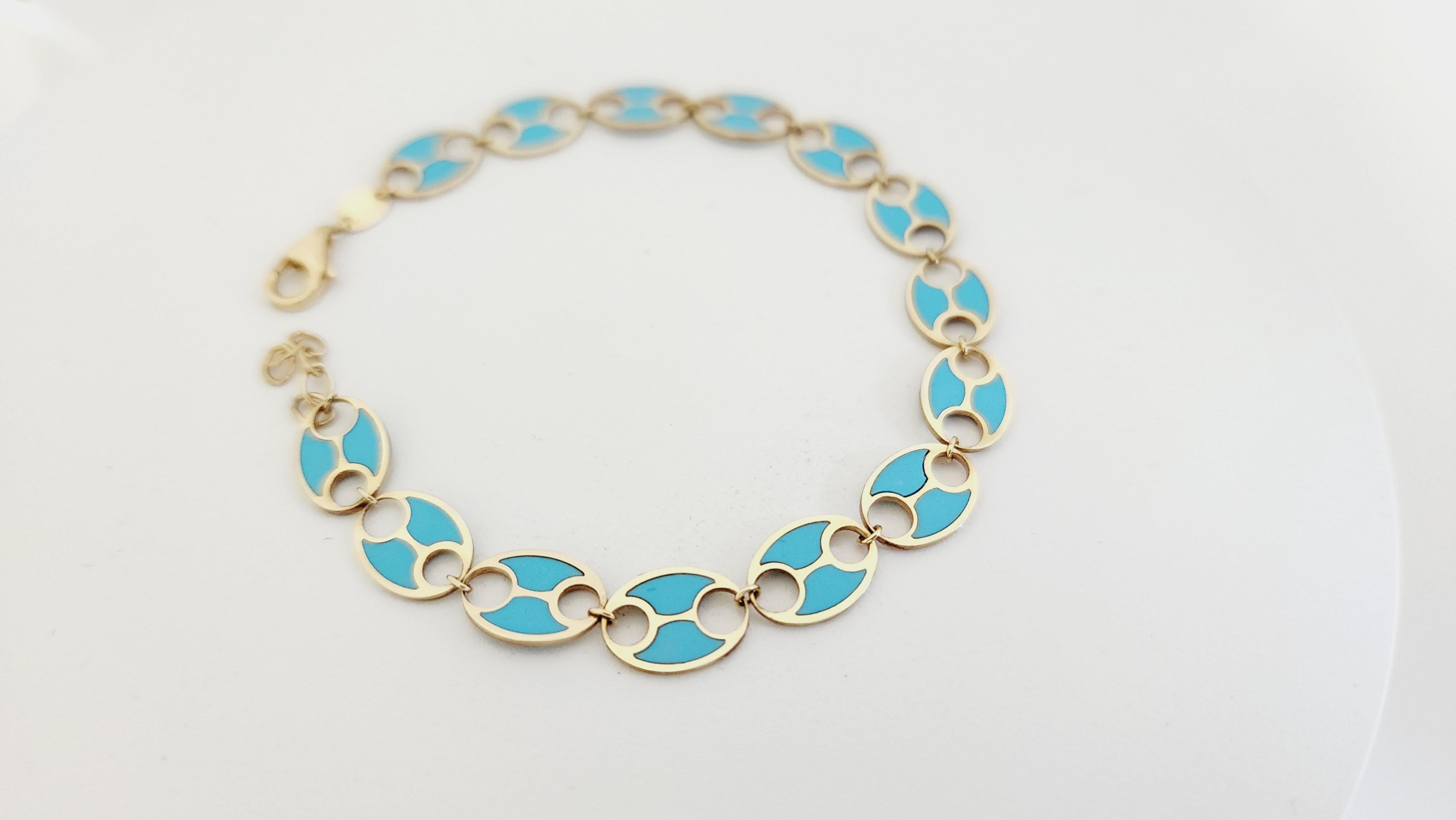 Women's Turquoise Yellow Gold Link Bracelet