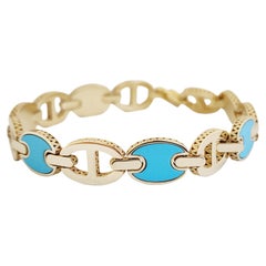 Turquoise Yellow Gold Link Bracelet