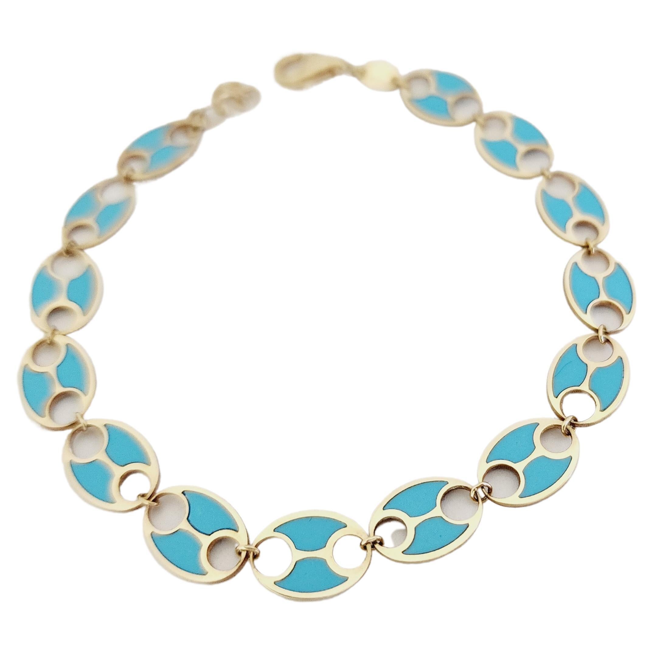 Turquoise Yellow Gold Link Bracelet