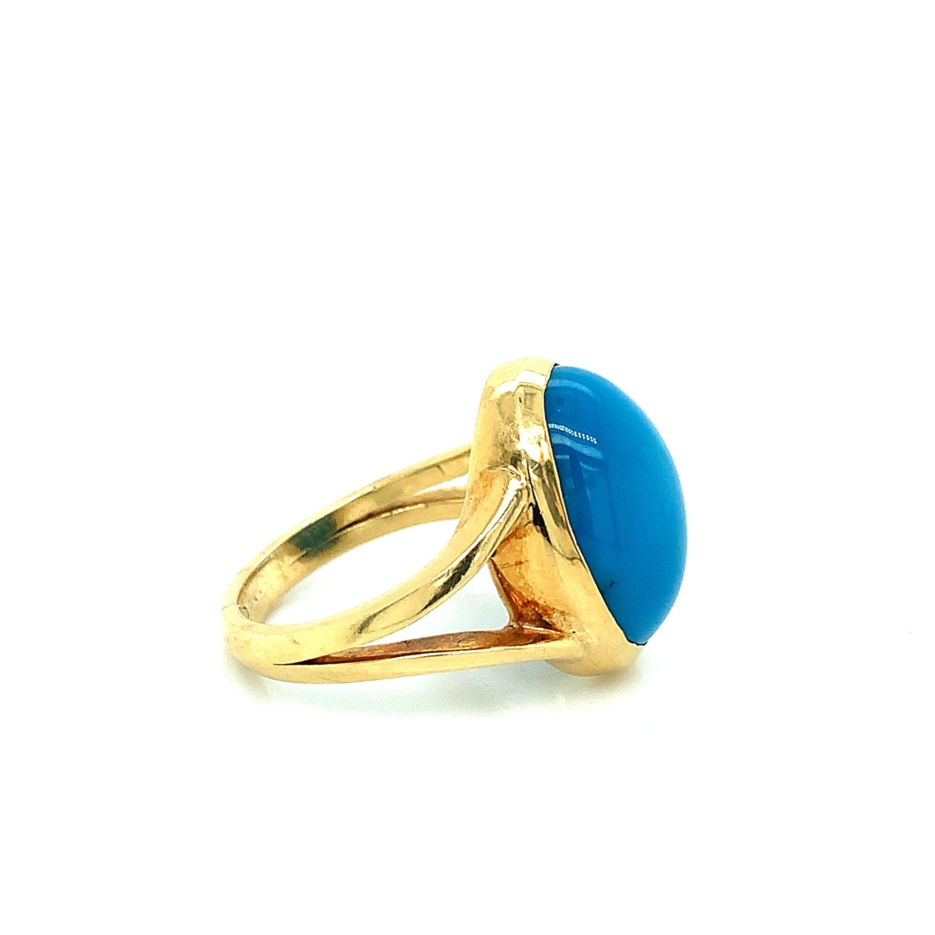 Cabochon Turquoise Yellow Gold Ring  For Sale