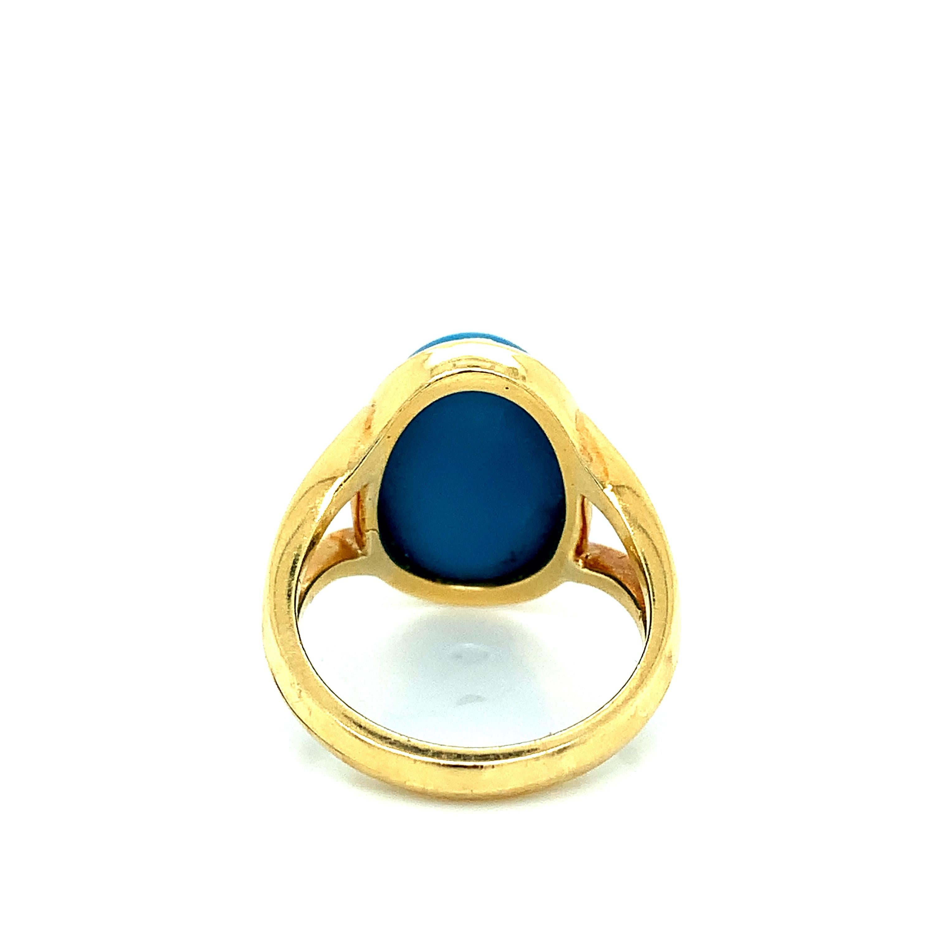 Women's or Men's Turquoise Yellow Gold Ring  For Sale