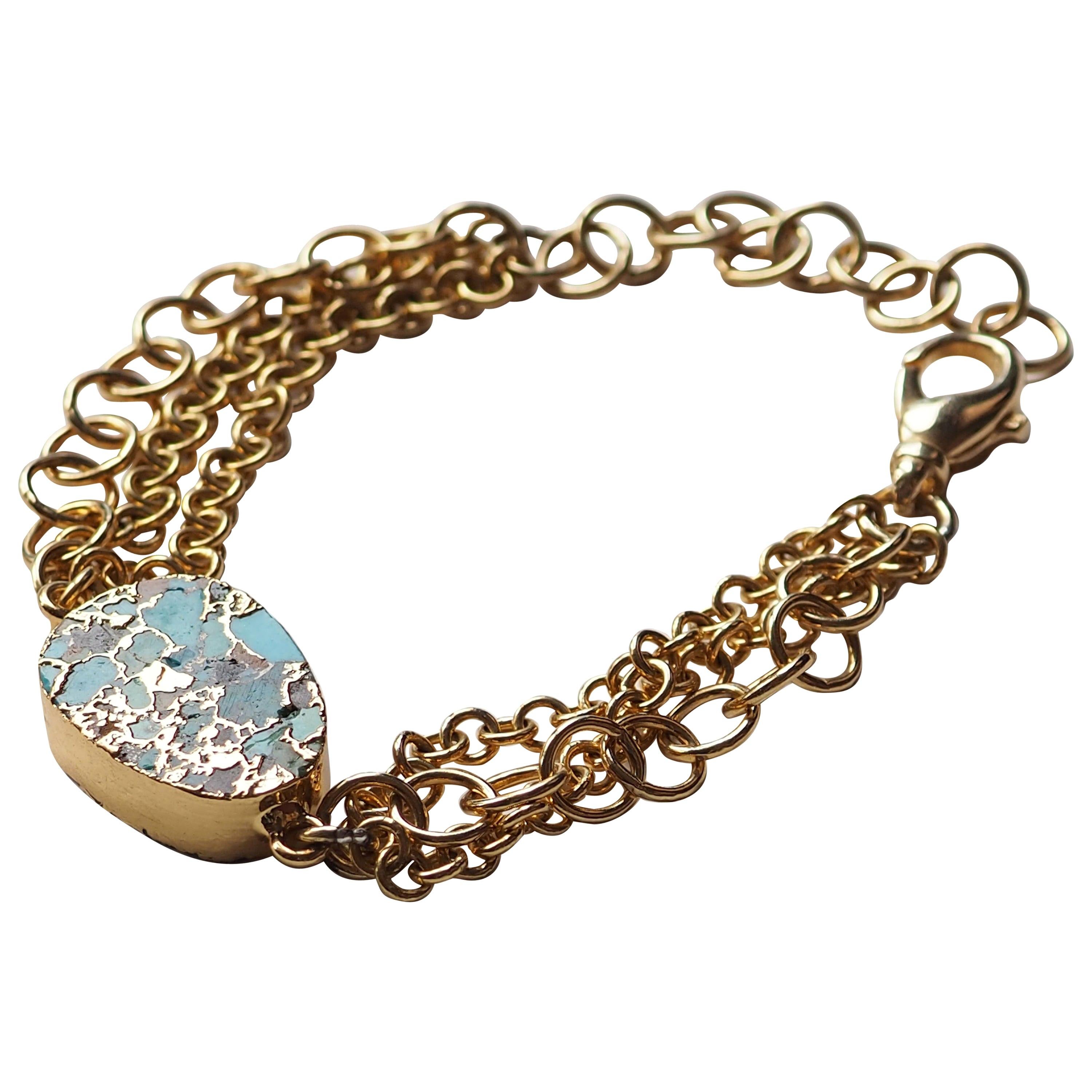 Turquoise Zecchino Gold and Gold Plated Bracelet For Sale