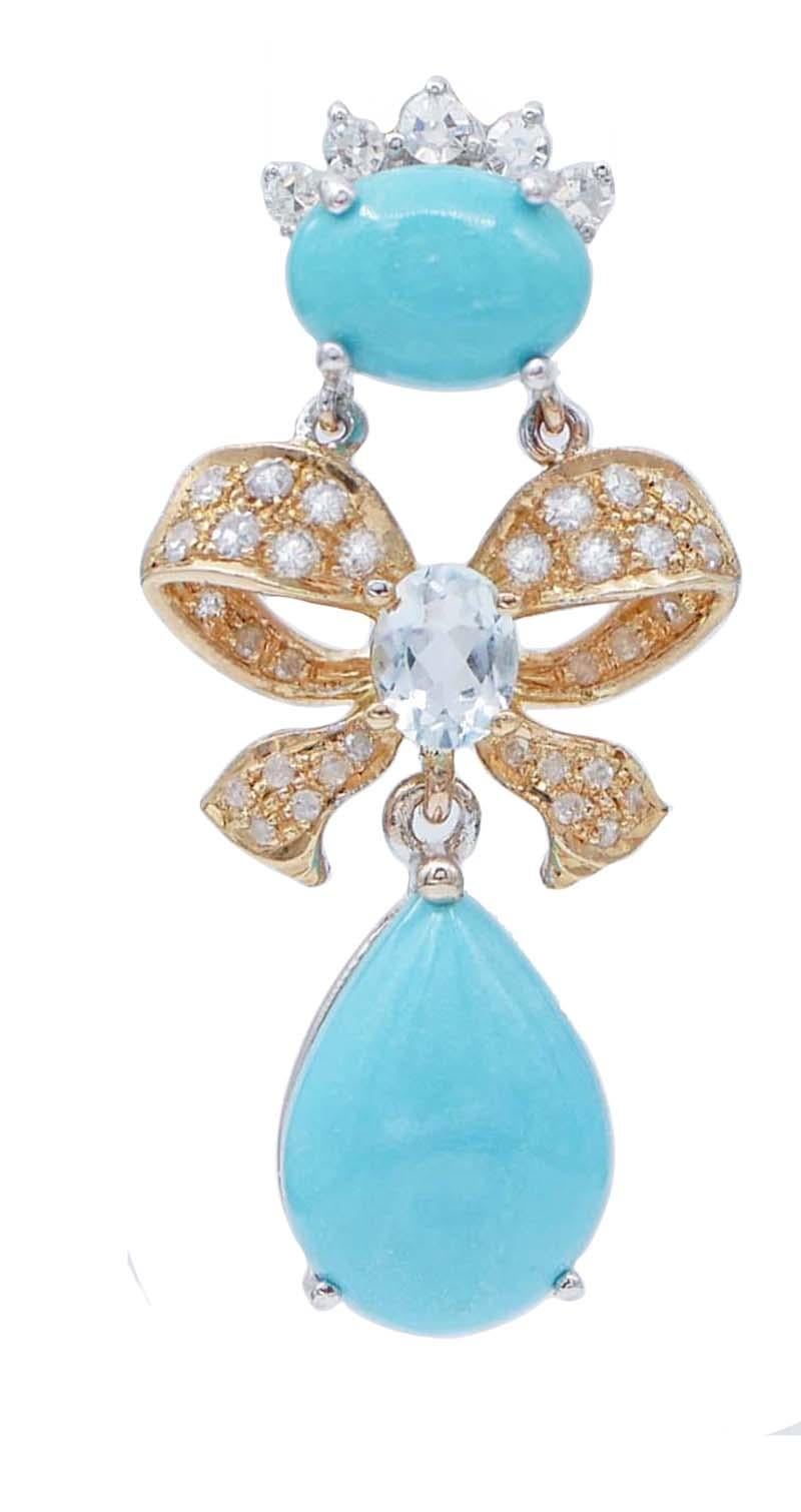 SHIPPING POLICY: 
No additional costs will be added to this order. 
Shipping costs will be totally covered by the seller (customs duties included).

Elegant retrò earrings in 18 kt white gold structure mounted with a turquoise and diamonds in the