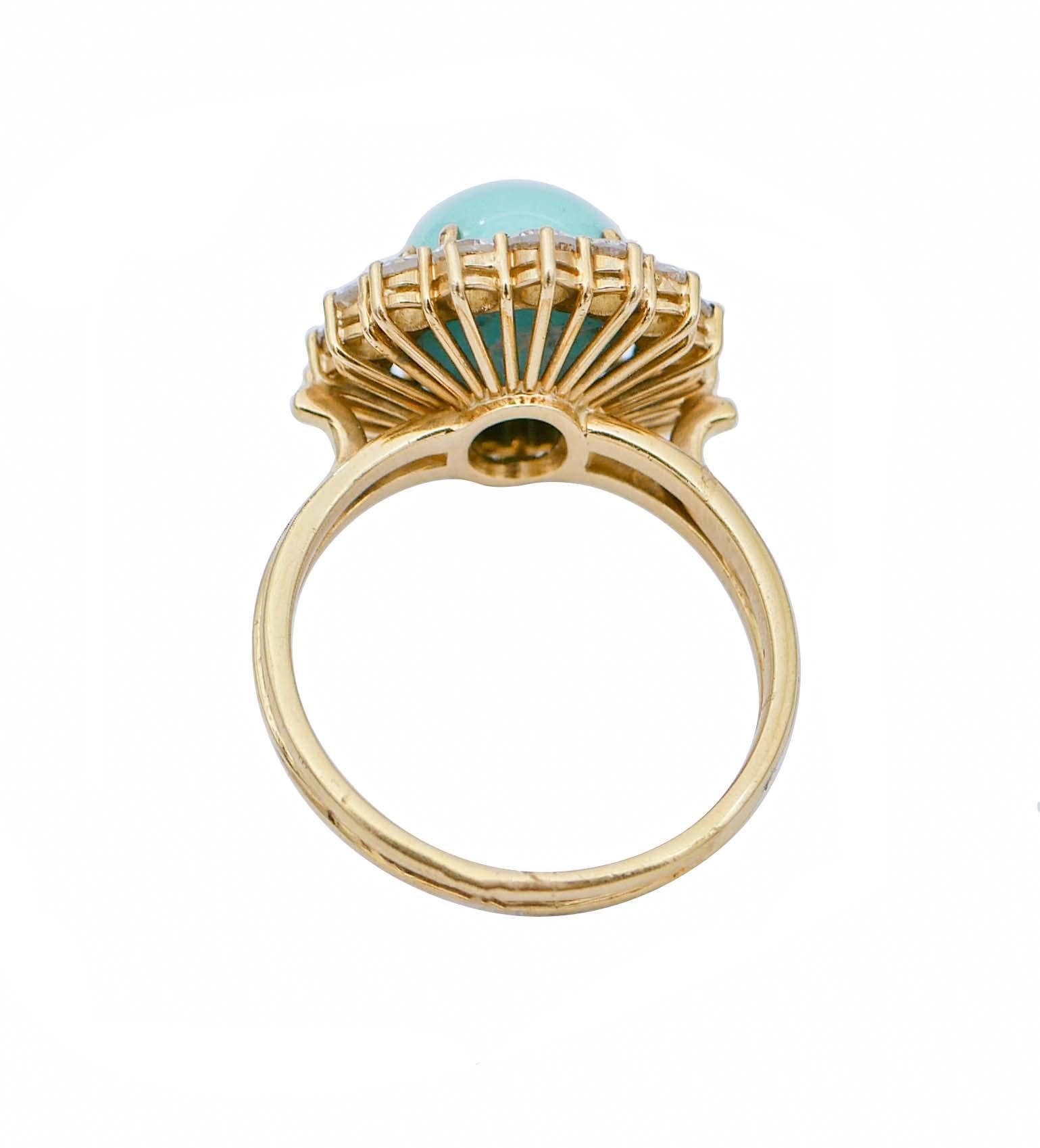 Retro Turquoise, Diamonds, 18 Karat Yellow Gold Retrò Ring