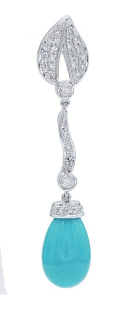 Turquoise, Diamonds, Platinum Dangle Earrings