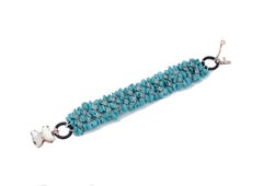 Turquoise, Rubies, Stones, Onyx, 9 Karat Rose Gold and Silver Bracelet