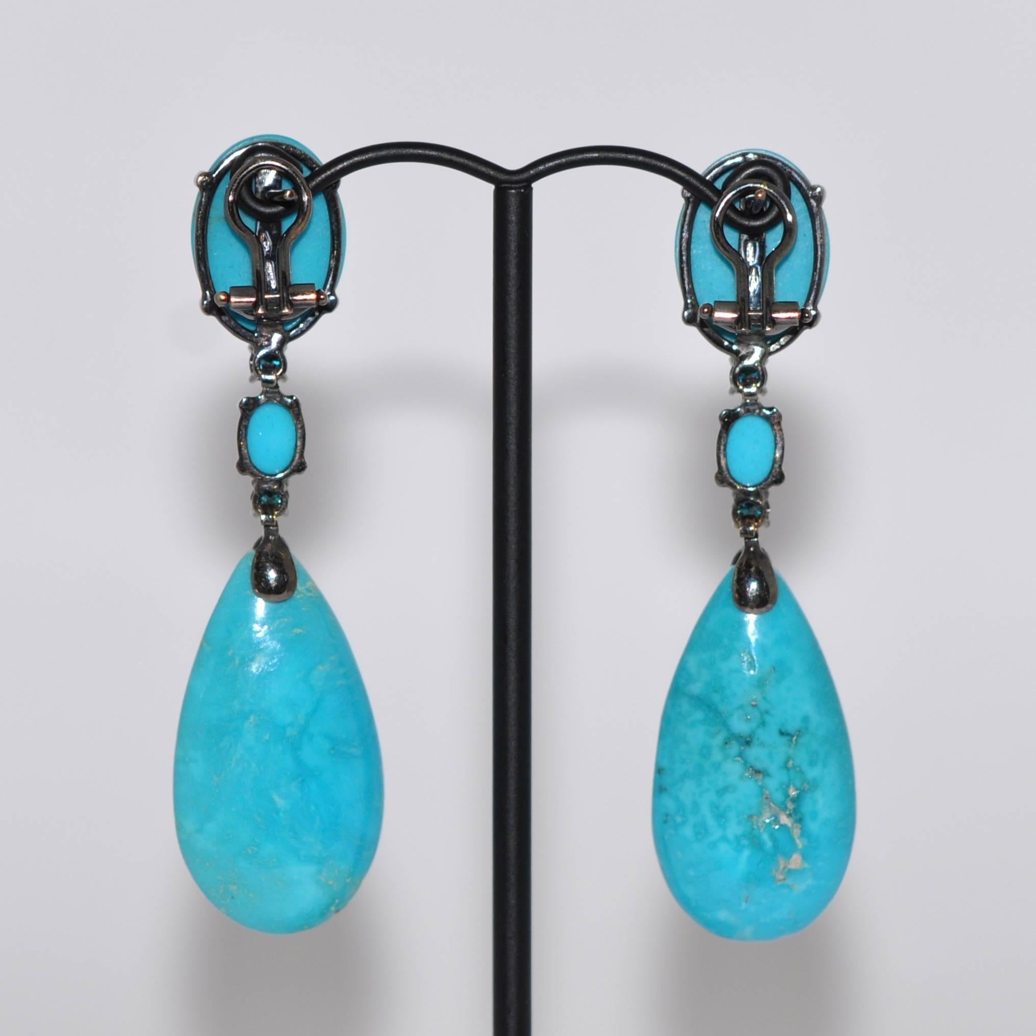 Turquoises and Blue Sapphires Black Gold Chandelier Earrings For Sale ...