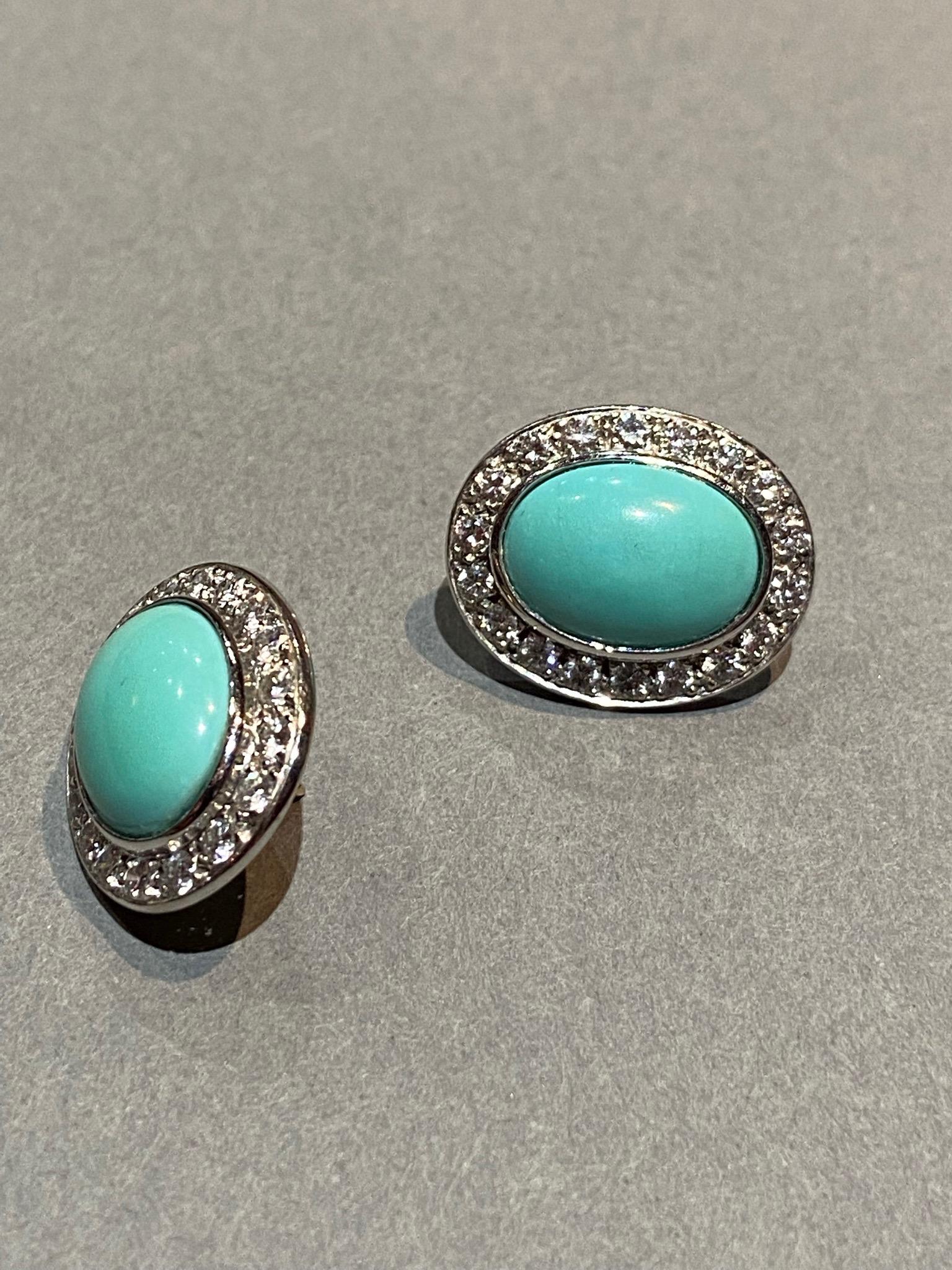 Turquoises and Diamonds Earrings Mounted on White Gold 1