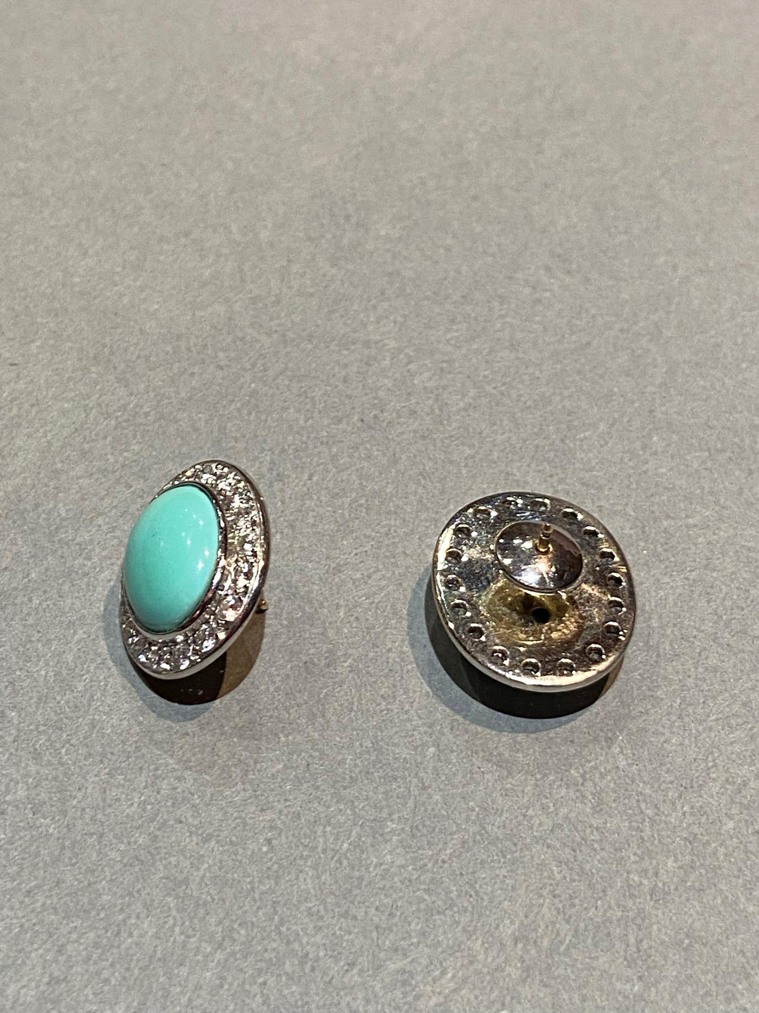 Turquoises and Diamonds Earrings Mounted on White Gold 3