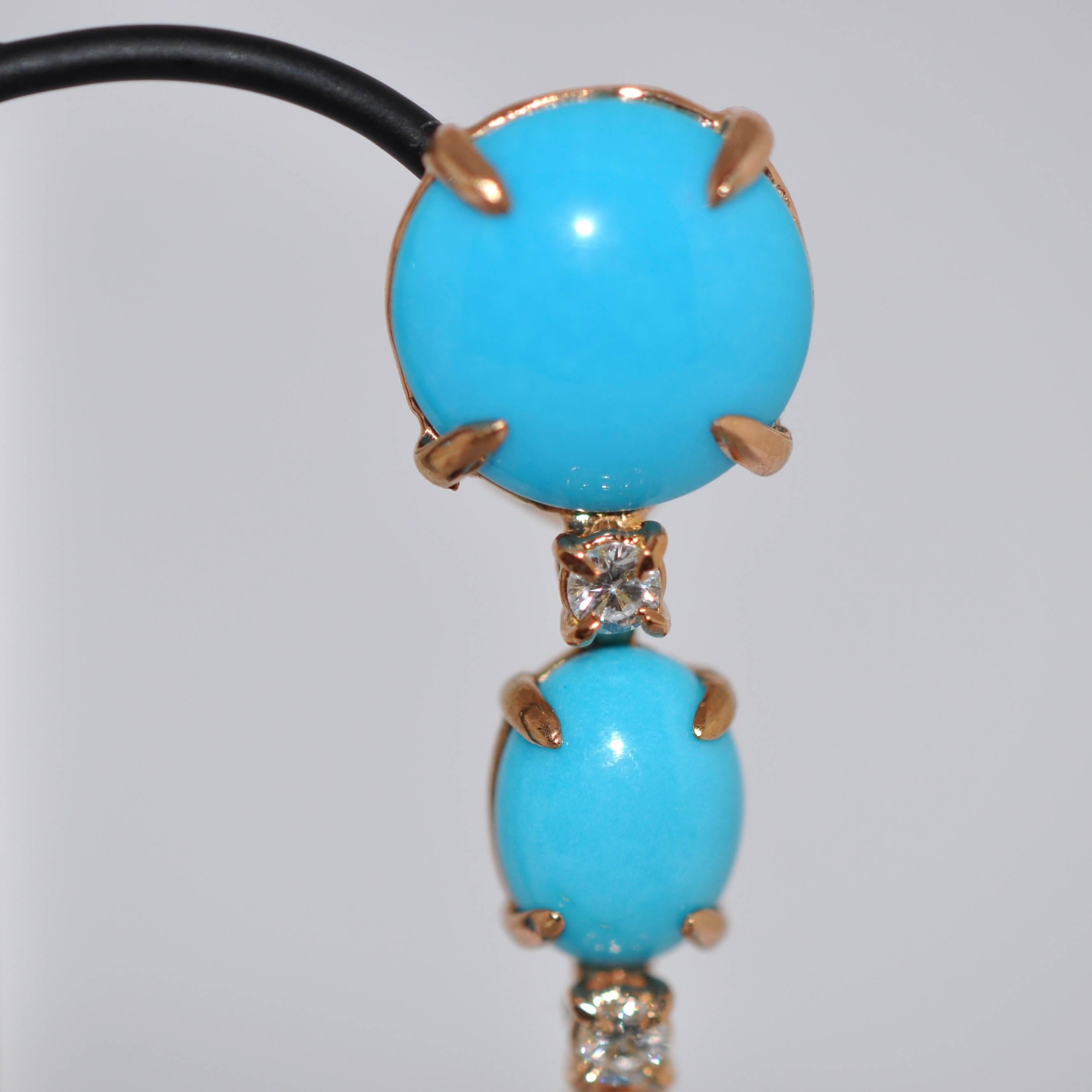 Turquoises and Diamonds Rose Gold Chandelier Earrings 2