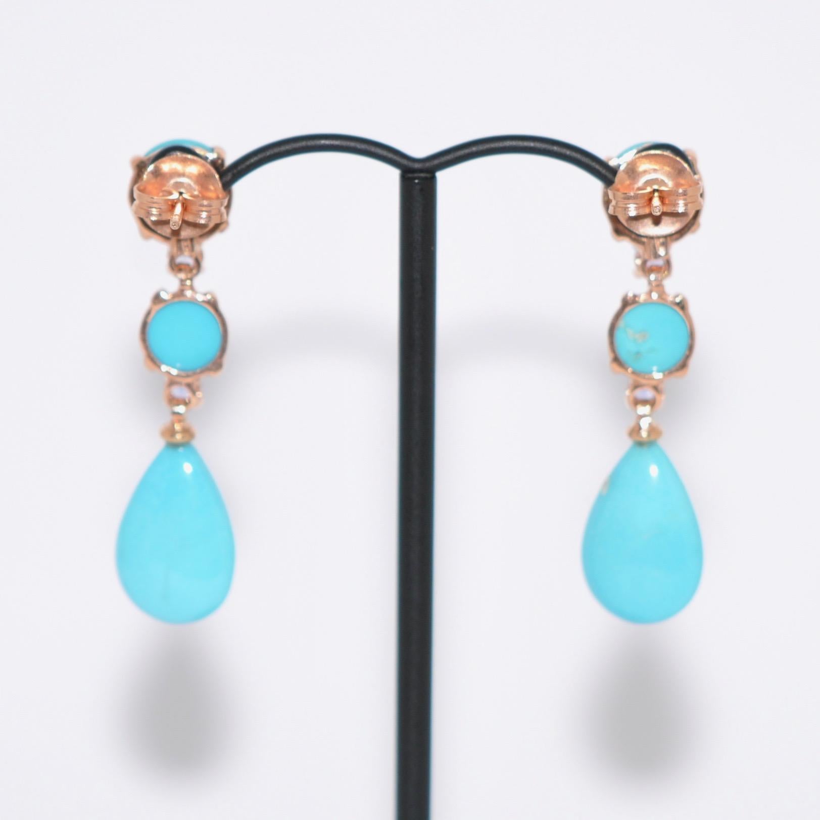 Women's Turquoises and Tanzanites on Rose Gold 18 Karat Chandelier Earrings