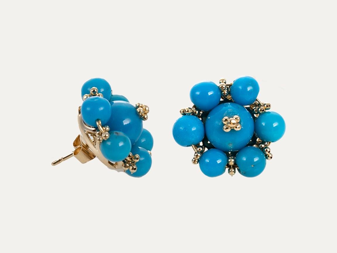 Belle Époque Turquoises Gold Earrings For Sale