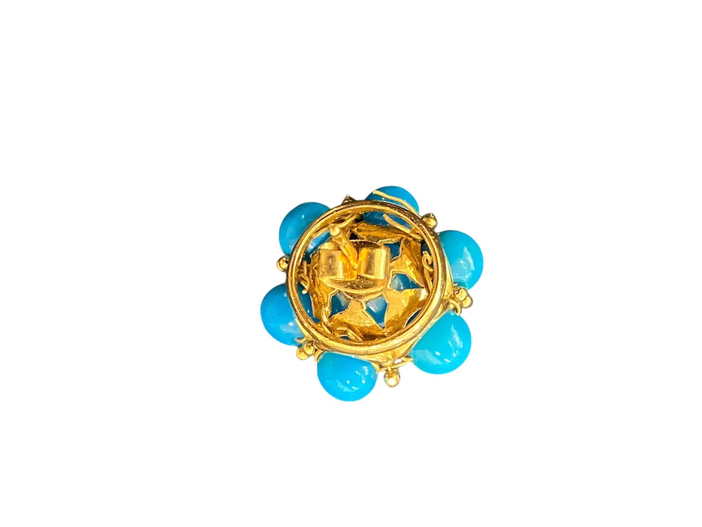 Women's or Men's Turquoises Gold Earrings For Sale