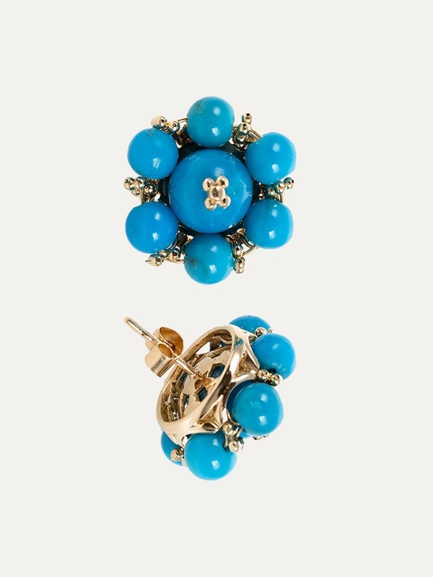 Turquoises Gold Earrings For Sale 2