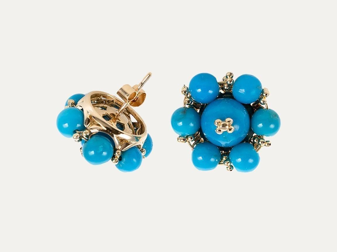 Turquoises Gold Earrings For Sale 3