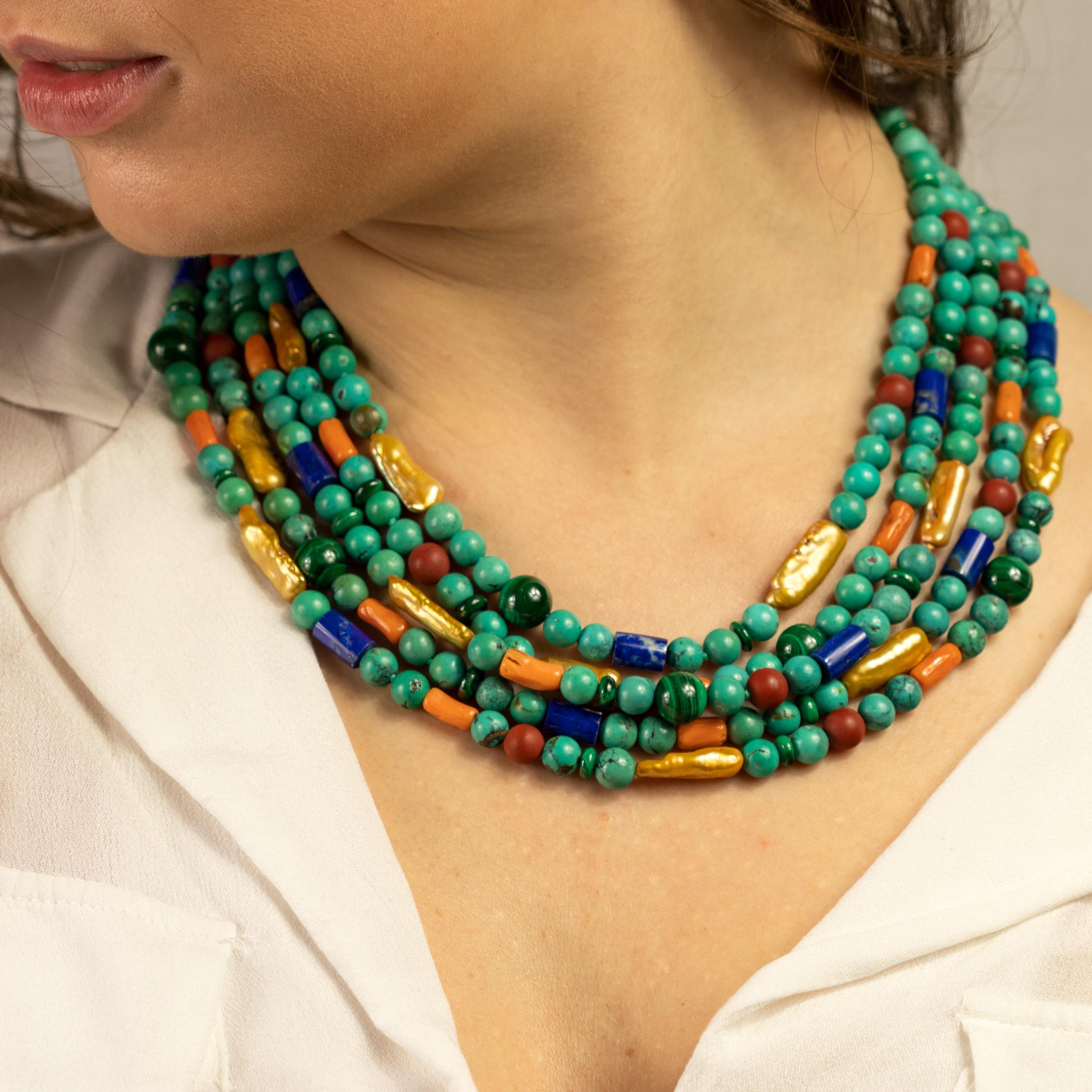 necklace with turquoise and coral