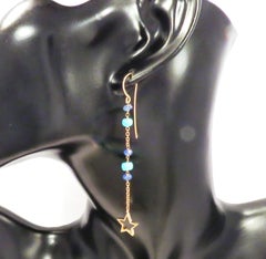 Turquoises Sapphires 9 Karat Rose Gold Dangle Earrings Handcrafted in Italy
