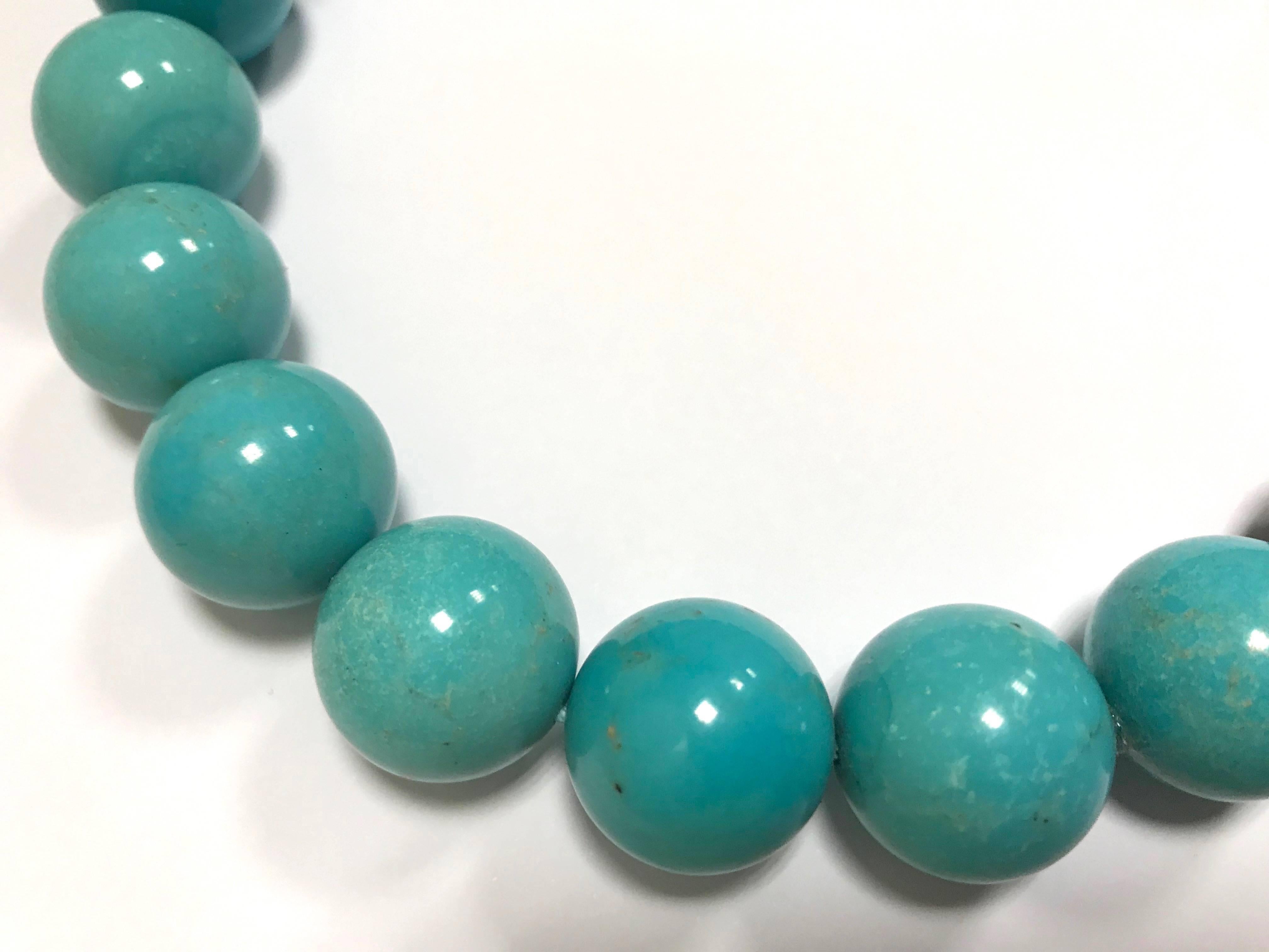 Turquoises Topaz Clasp Beaded Necklace Yellow Gold 18 Karat In New Condition For Sale In Vannes, FR