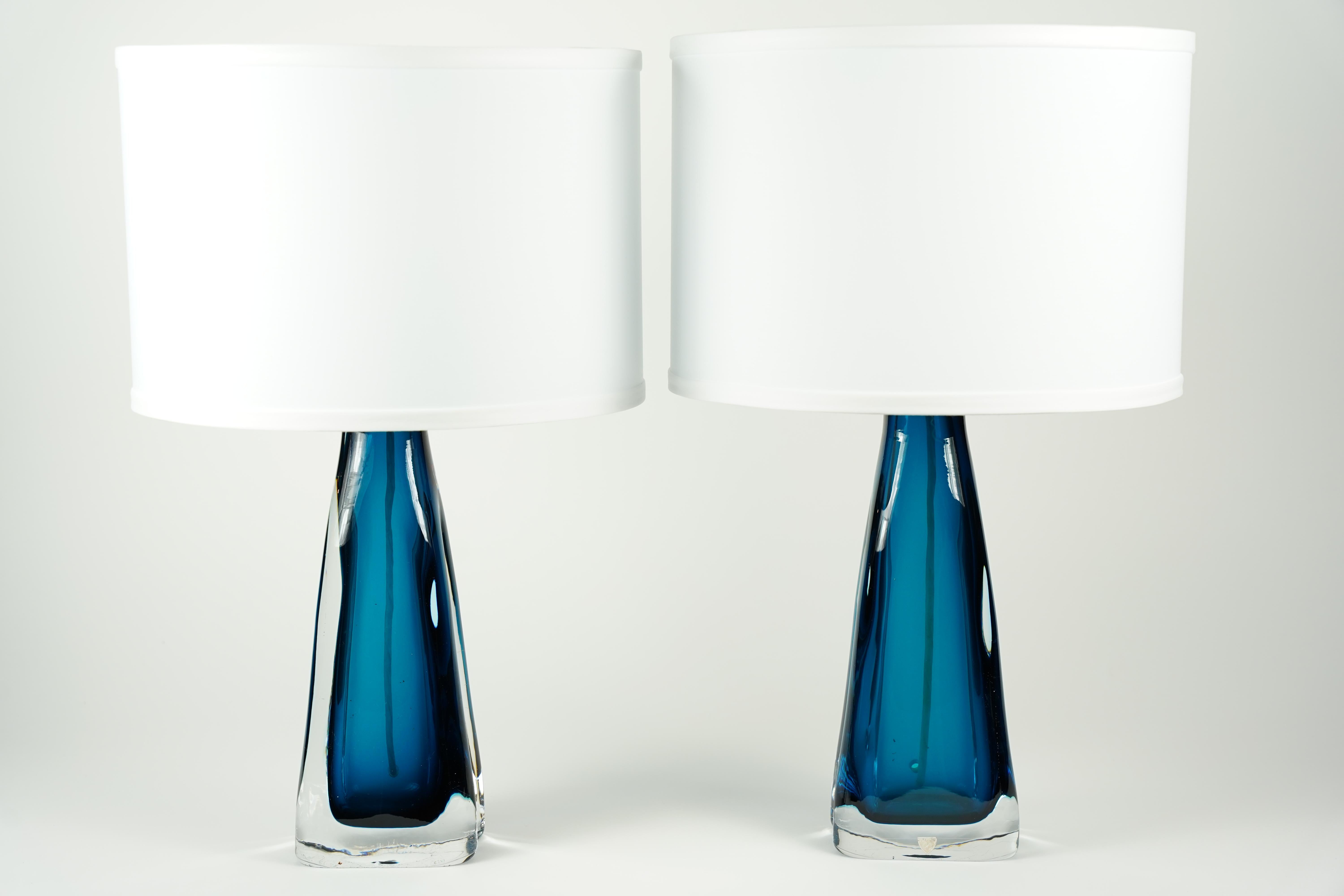 Swedish Turquose Orrefors Glass Lamps, 1950, Sweden For Sale