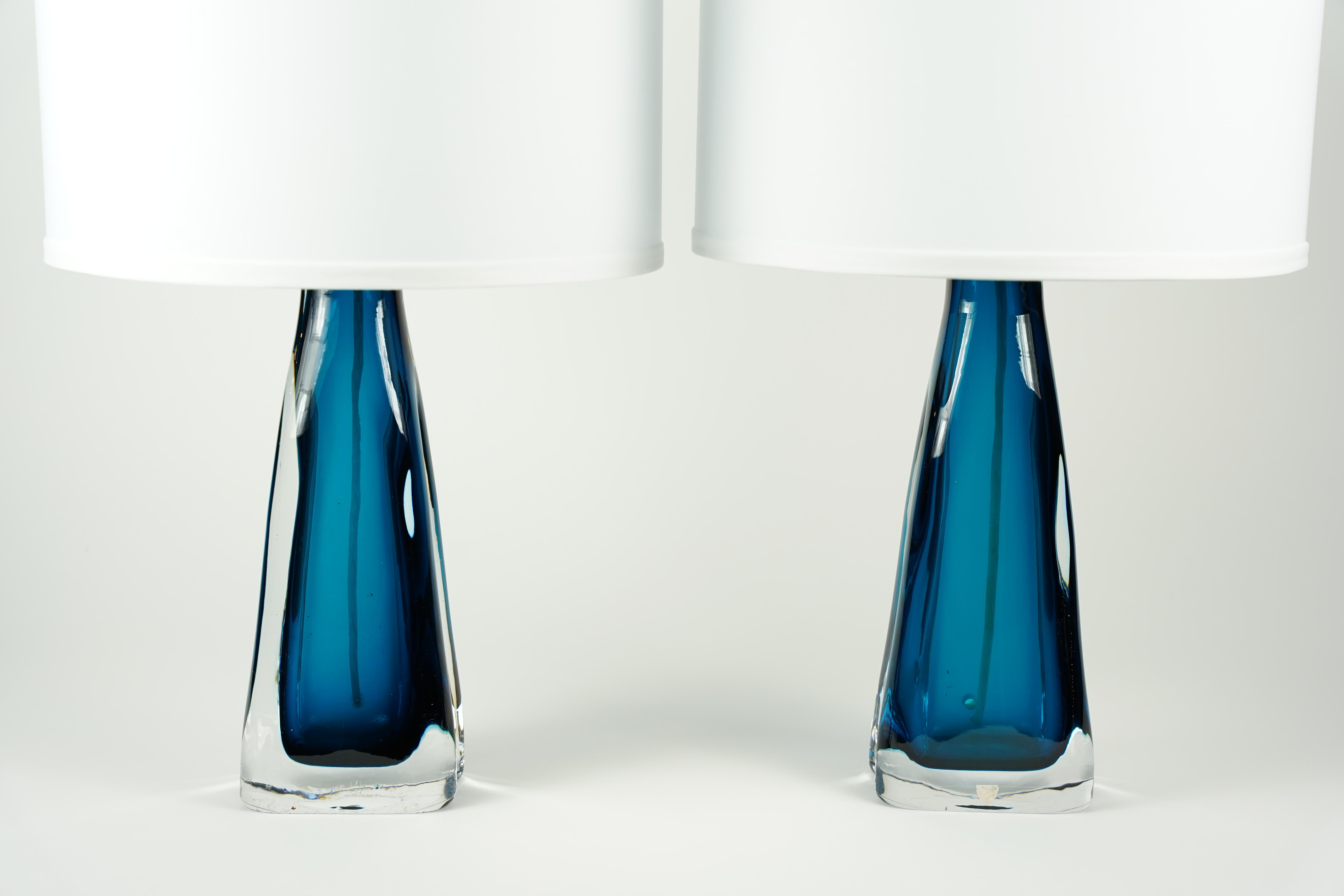 Hand-Crafted Turquose Orrefors Glass Lamps, 1950, Sweden For Sale