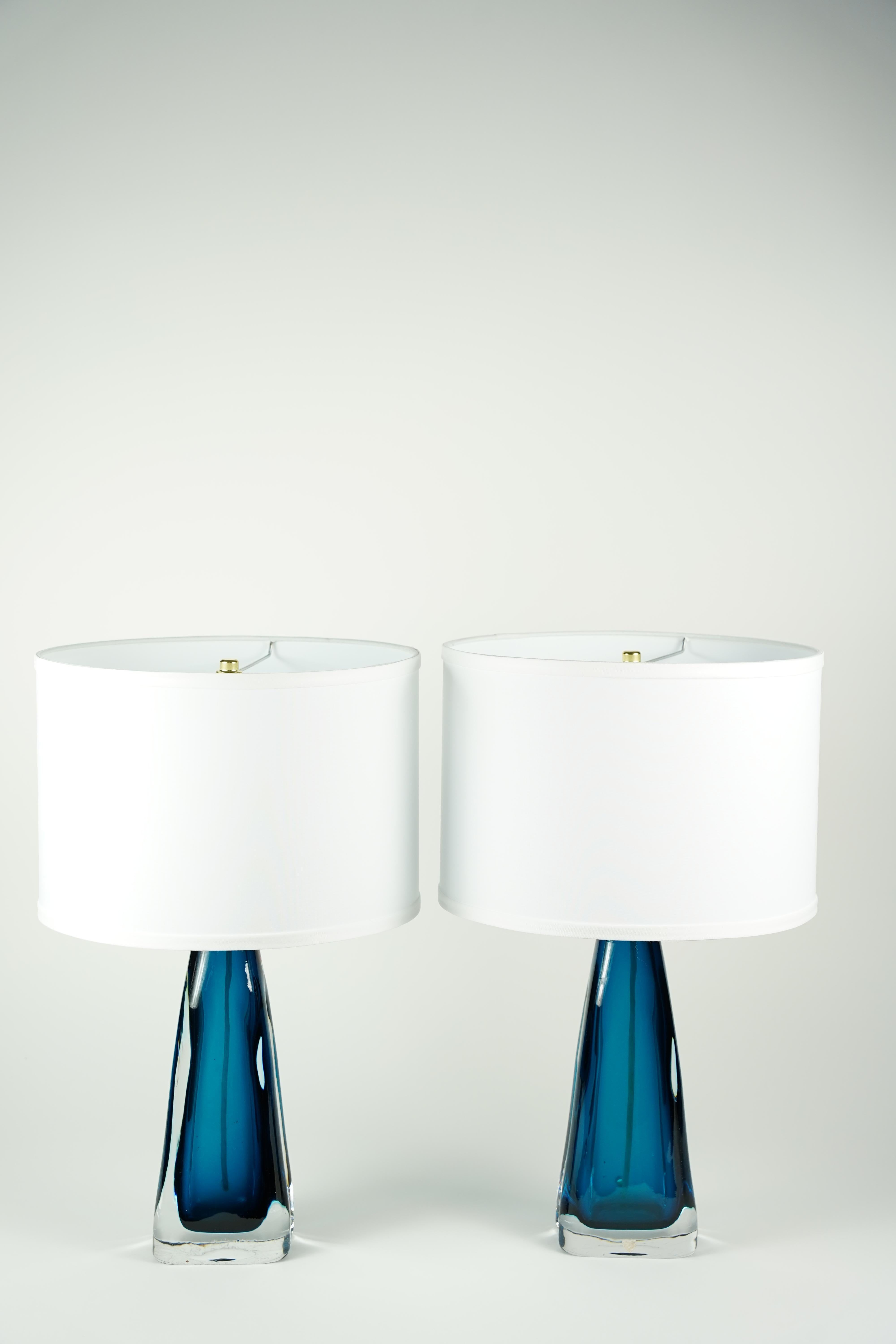 Turquose Orrefors Glass Lamps, 1950, Sweden In Good Condition For Sale In Bronx, NY