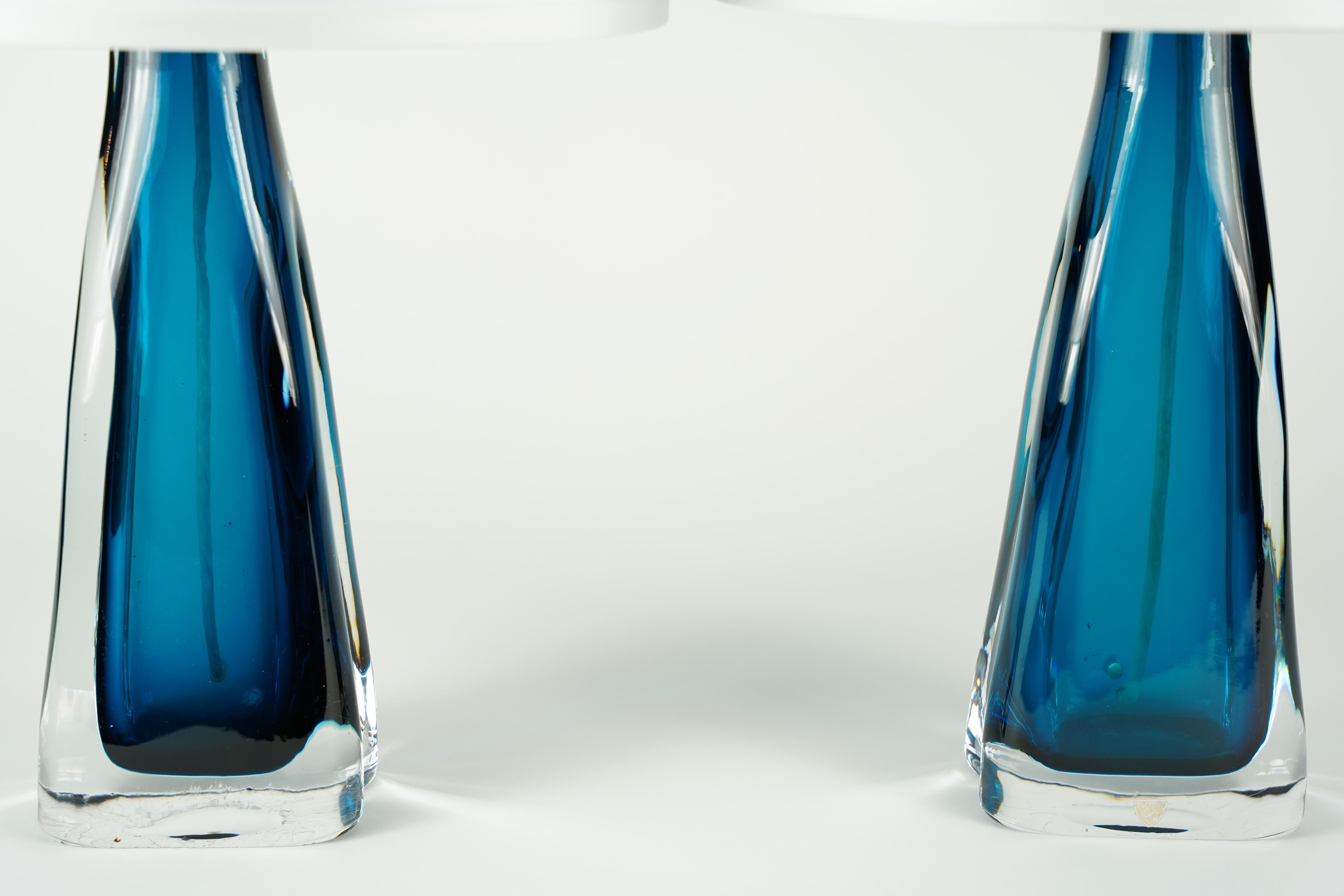 20th Century Turquose Orrefors Glass Lamps, 1950, Sweden For Sale