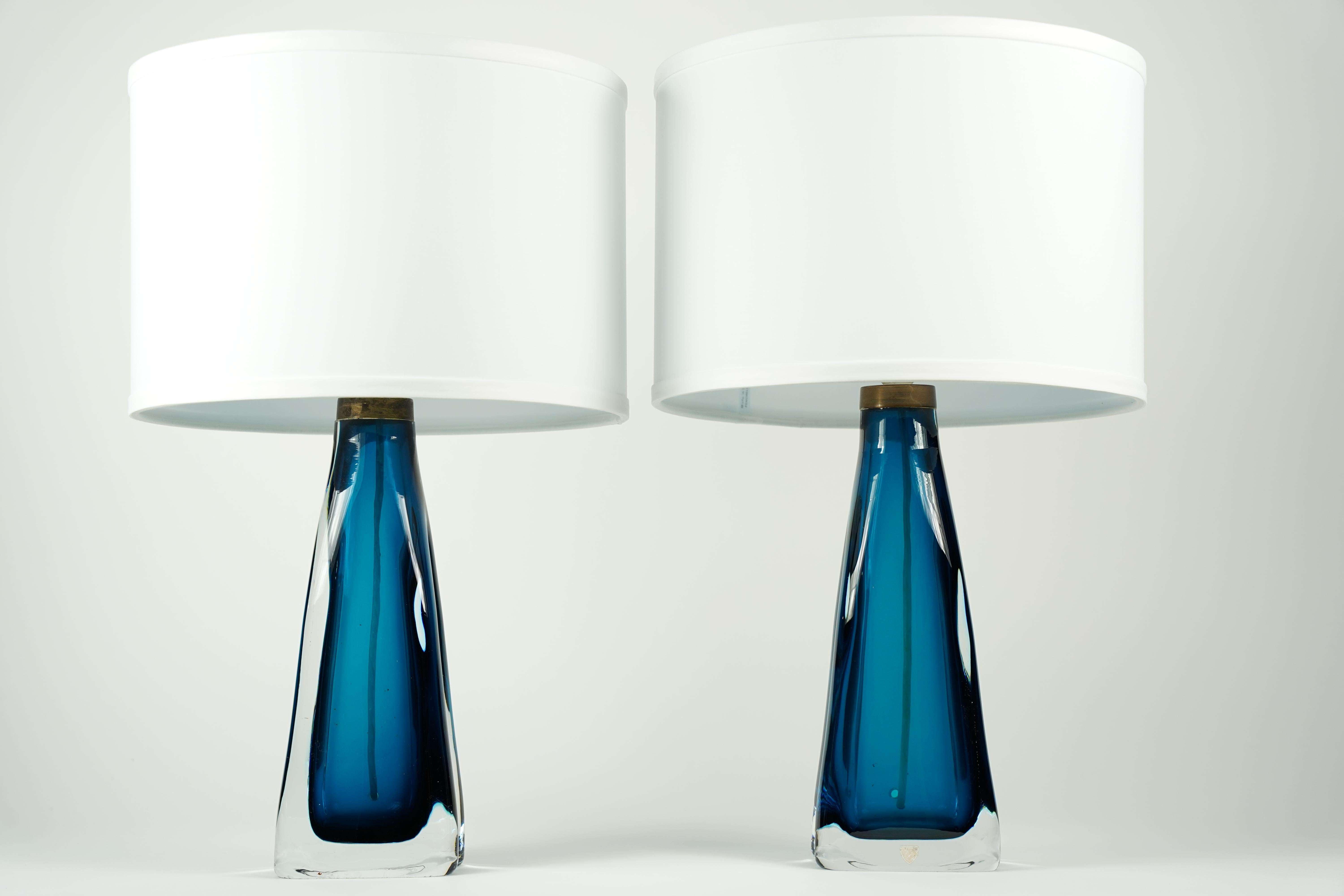 Turquose Orrefors Glass Lamps, 1950, Sweden For Sale 1