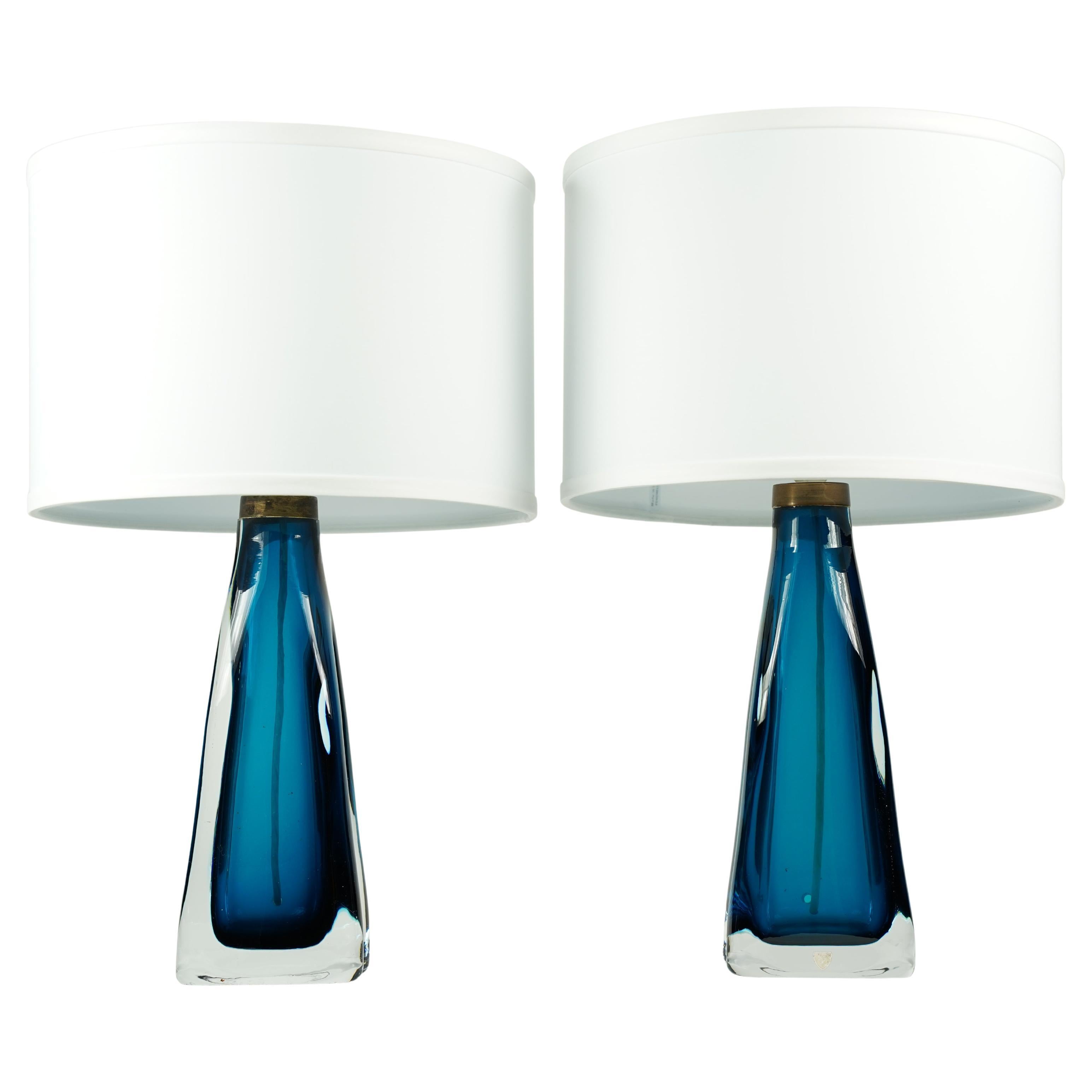Turquose Orrefors Glass Lamps, 1950, Sweden