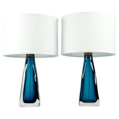Turquose Orrefors Glass Lamps, 1950, Sweden