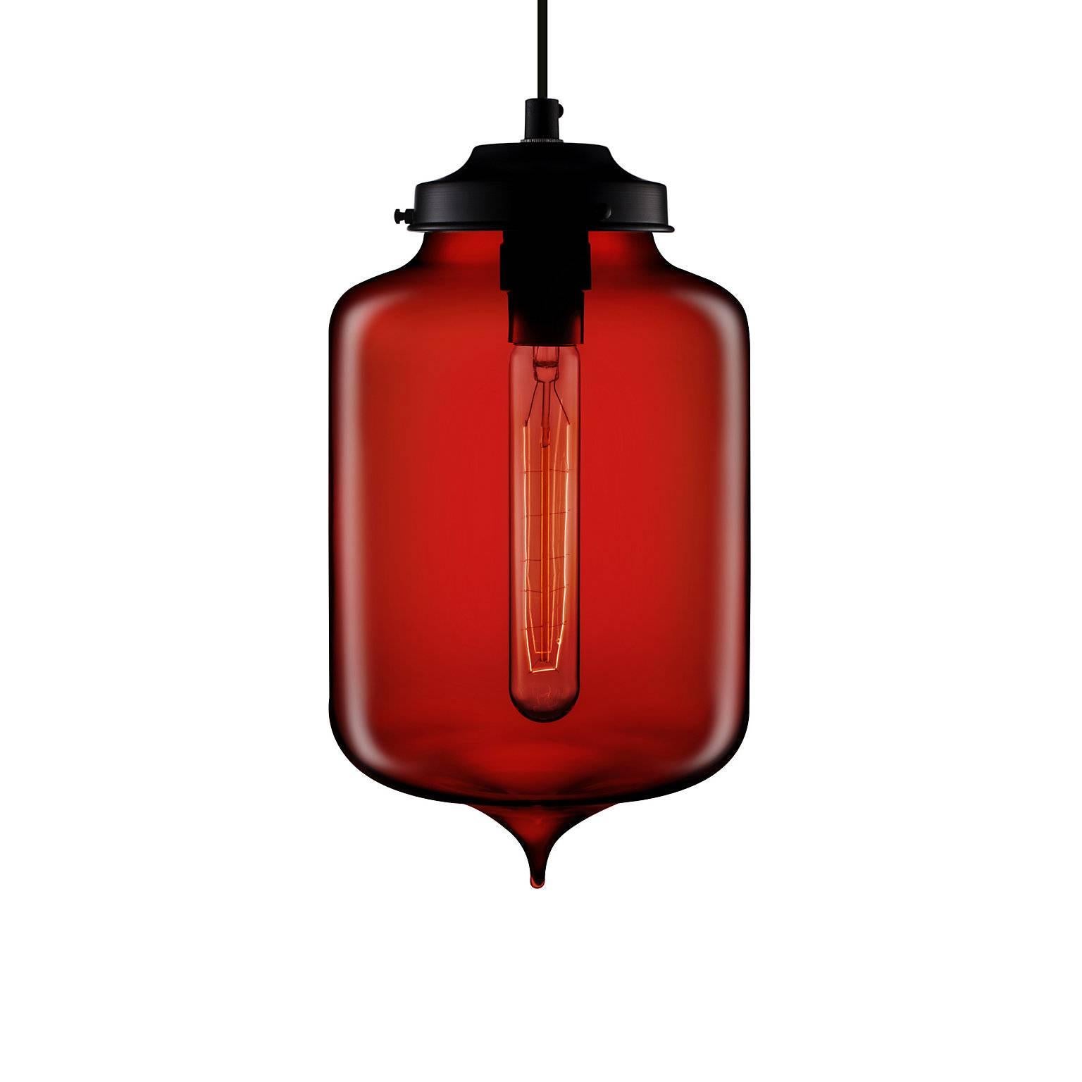 Turret Crimson Handblown Modern Glass Pendant Light, Made in the USA For Sale