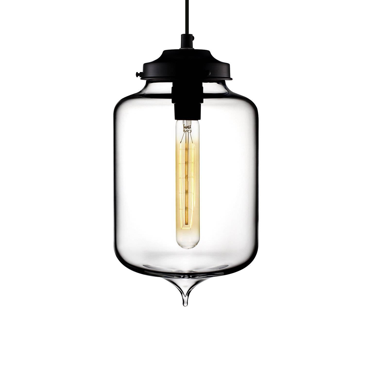 Turret Crystal Handblown Modern Glass Pendant Light, Made in the USA For Sale