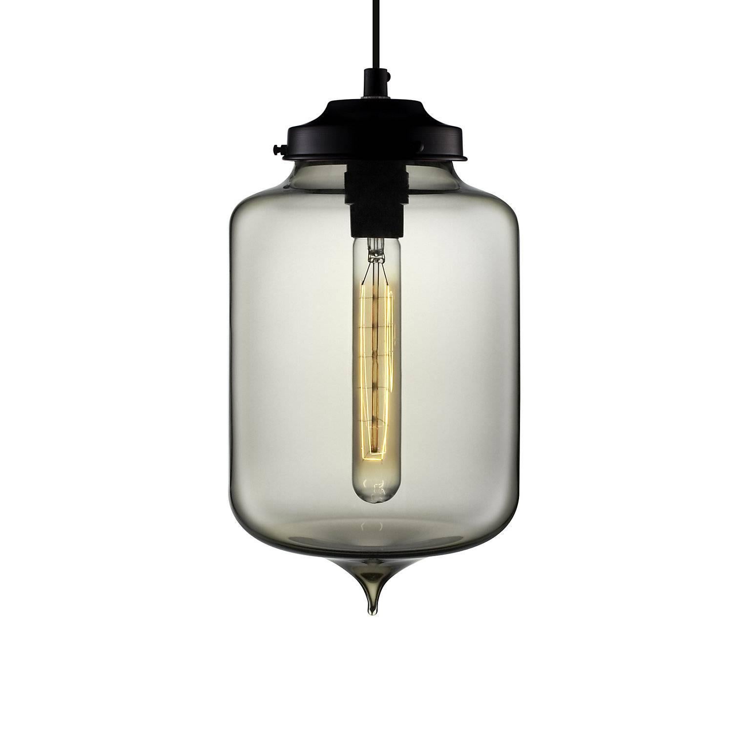 Turret Gray Handblown Modern Glass Pendant Light, Made in the USA For Sale
