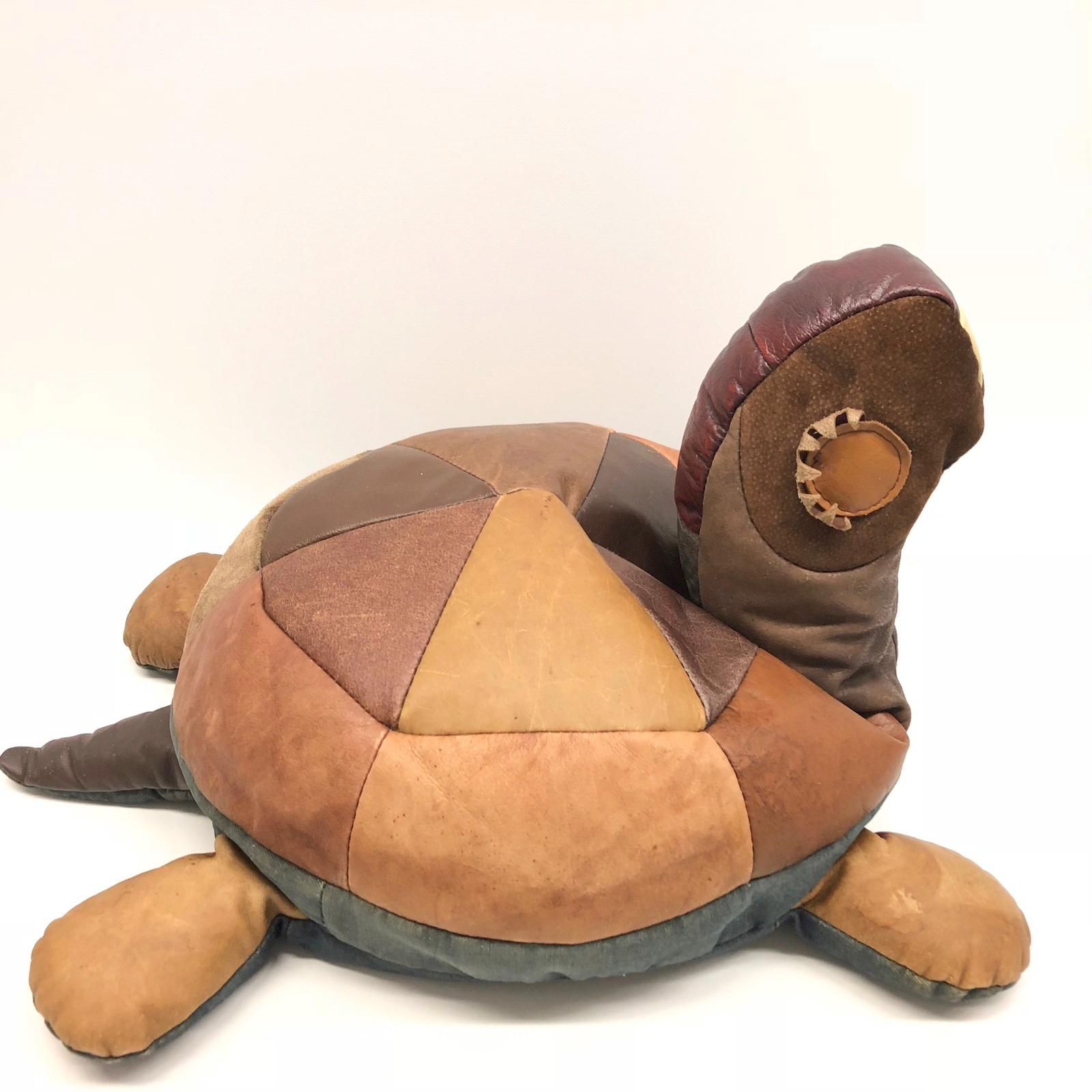 Turtle Animal Pouf Ottoman Footstool Poof Pouffe Mad of Leather, 1970s 1