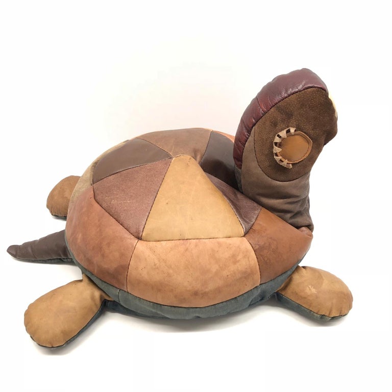 Turtle Animal Pouf Ottoman Footstool Poof Pouffe Mad of Leather, 1970s
