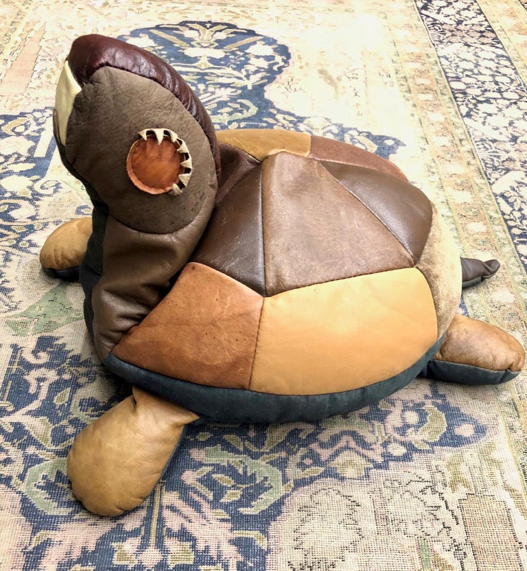 Turtle Animal Pouf Ottoman Footstool Poof Pouffe Mad of Leather, 1970s