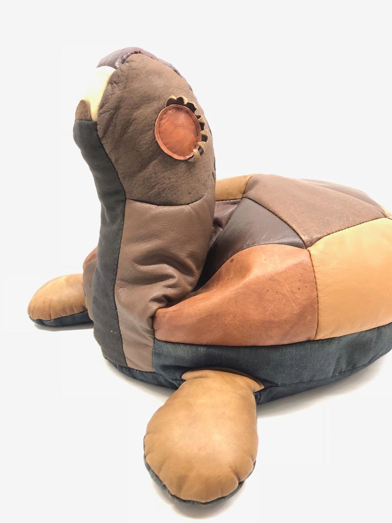 Turtle Animal Pouf Ottoman Footstool Poof Pouffe Mad of Leather, 1970s